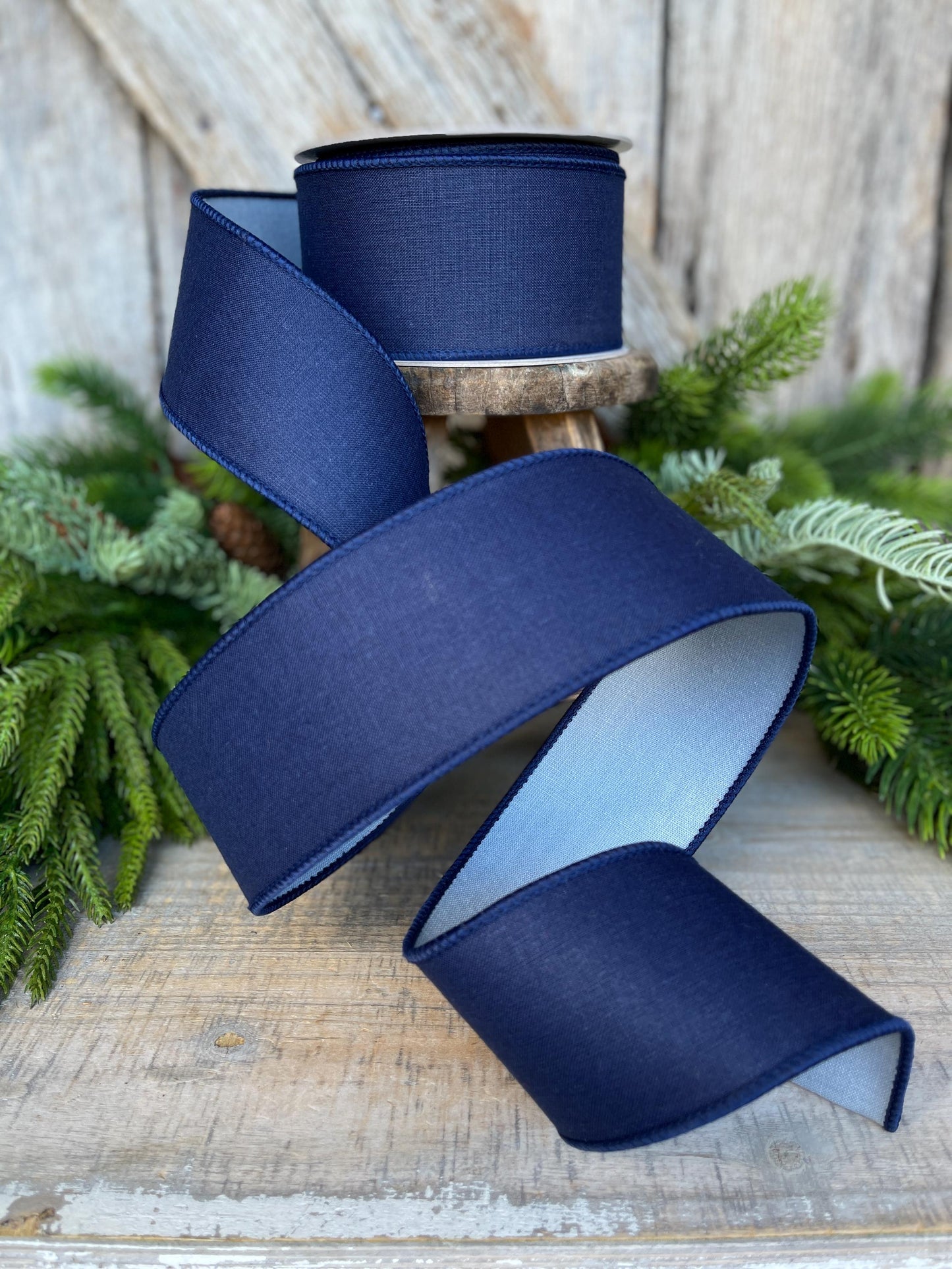 2.5" Navy Blue Ribbon, Farrisilk Ribbon, Wired Ribbon, Navy Blue Linen Tones Ribbon, 2 Tone Ribbon, Denim Look Ribbon, SR120-05