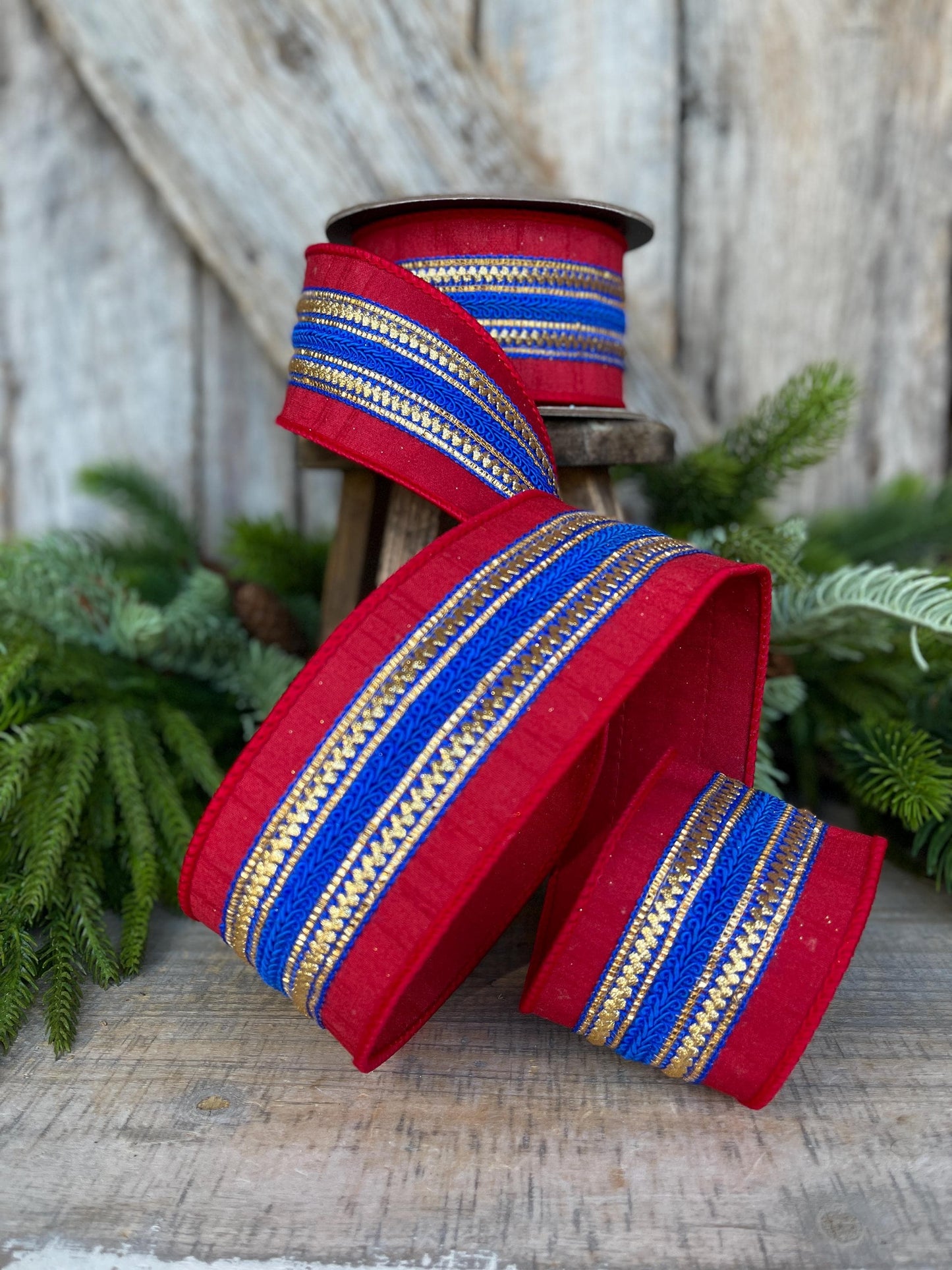 2.5" Patriotic Ribbon, Patriotic Wired Ribbon, American Ribbon, 4th of July ribbon, Americana Decor, Designer RIbbon, 94536W-536-40D