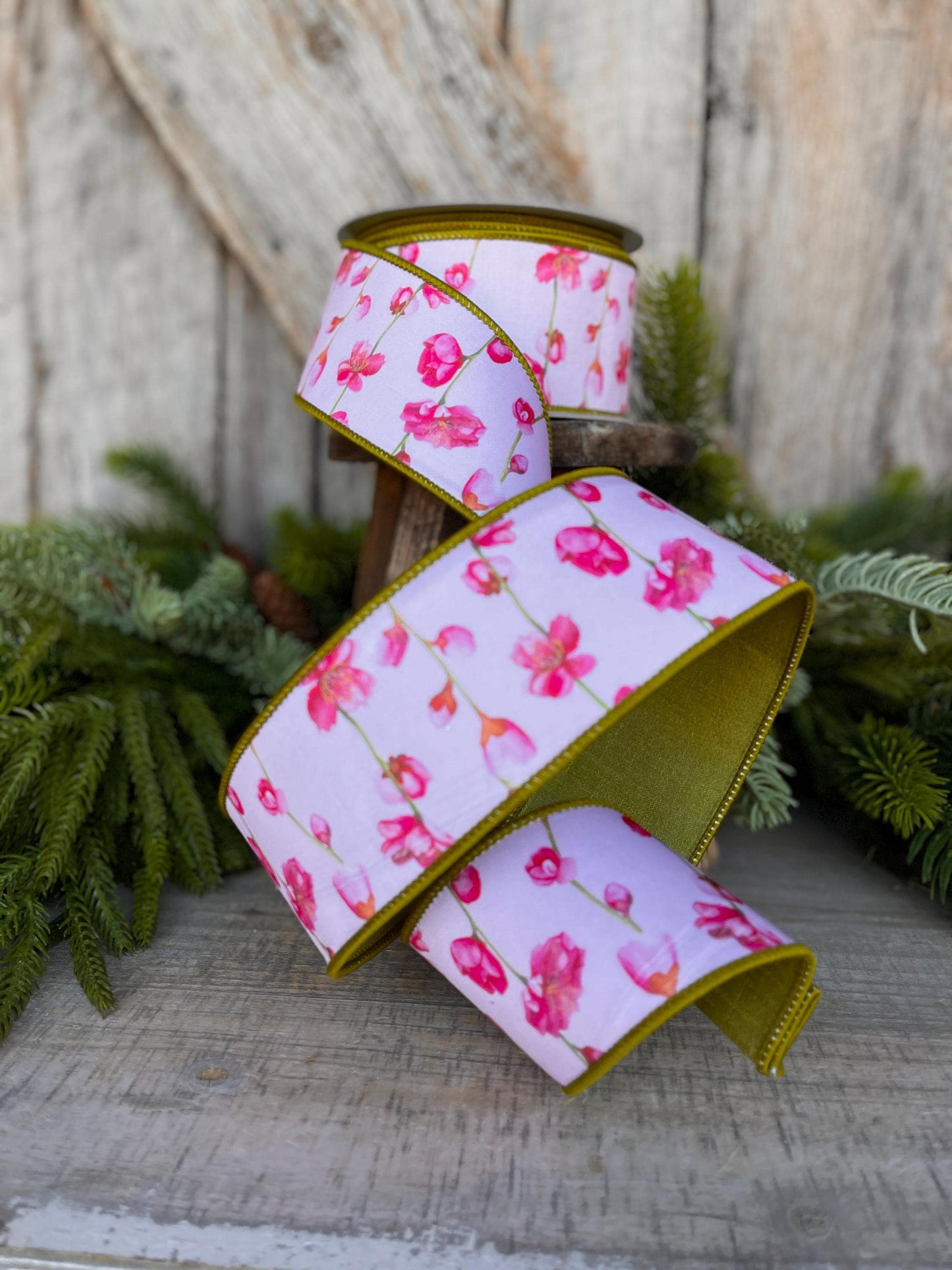2.5" Cherry Blossom Ribbon, Farrisilk Ribbon, Wired Ribbon, Pink Floral Ribbon, Cherry Blossom Decor, SR010-14