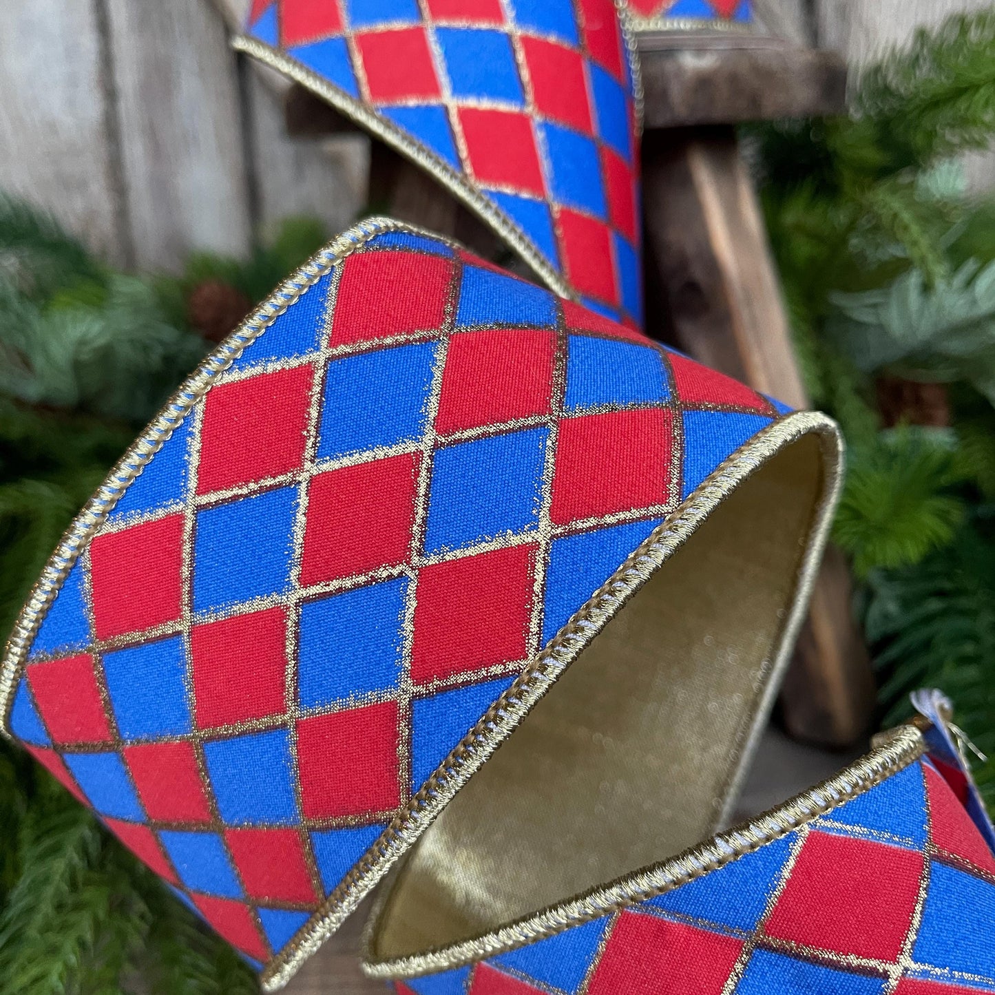 2.5" Patriotic Wired Ribbon, Patriotic Harlequin Ribbon, American Ribbon