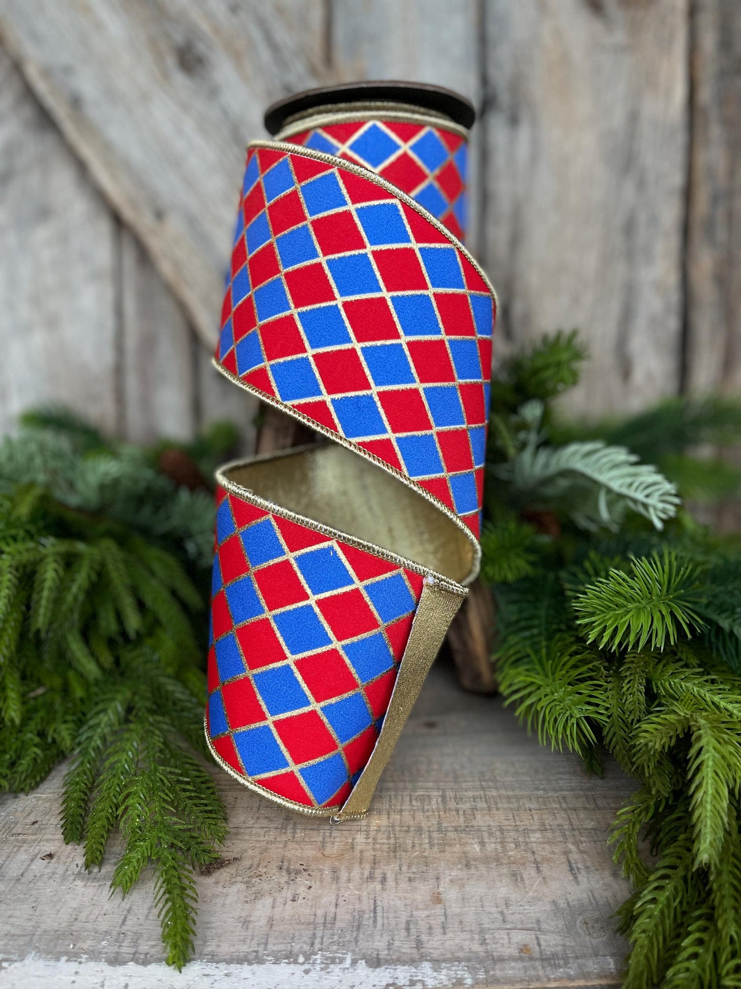 4" Patriotic Wired Ribbon, Patriotic Harlequin Ribbon, American Ribbon, USA Ribbon, 4th of July RIbbon, Ribbon for bows, 94562W-250-10D