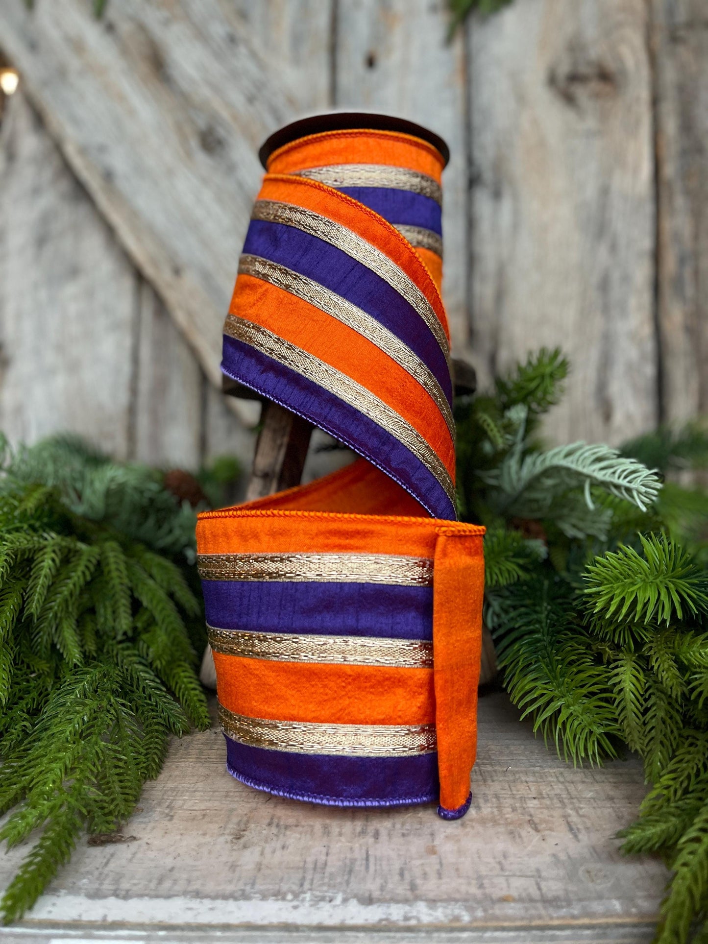 4" Halloween Ribbon, Wired Ribbon, Purple Orange Gold Ribbon, Halloween Decor, 94509W-884-10D