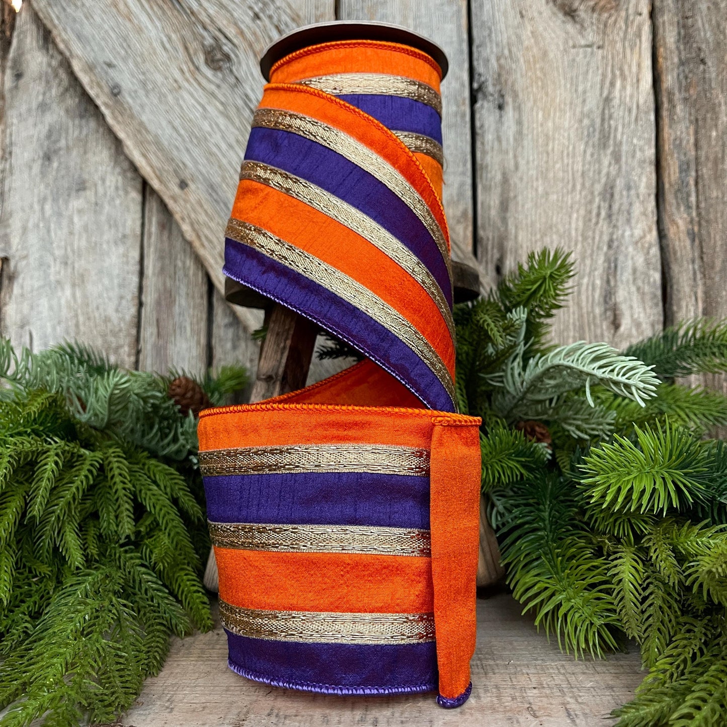 4" Halloween Ribbon, Wired Ribbon, Purple Orange Gold Ribbon, Halloween Decor, 94509W-884-10D