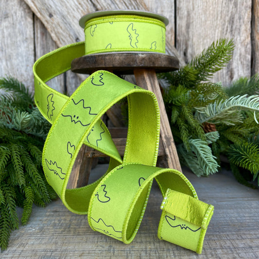 1.5" Lime Green Bat Ribbon, Farrisilk Ribbon, Halloween Ribbon