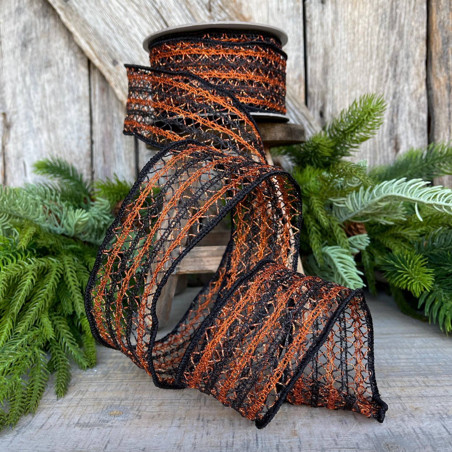 2.5" Orange Halloween Ribbon, Farrisilk Ribbon, Creepy Crochet, Halloween Ribbon, Wired Ribbon, Orange Halloween Ribbon, HR030-87