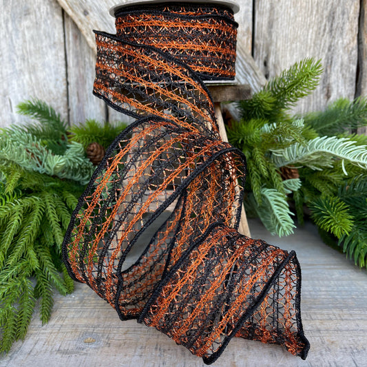 2.5" Orange Halloween Ribbon, Farrisilk Ribbon, Creepy Crochet