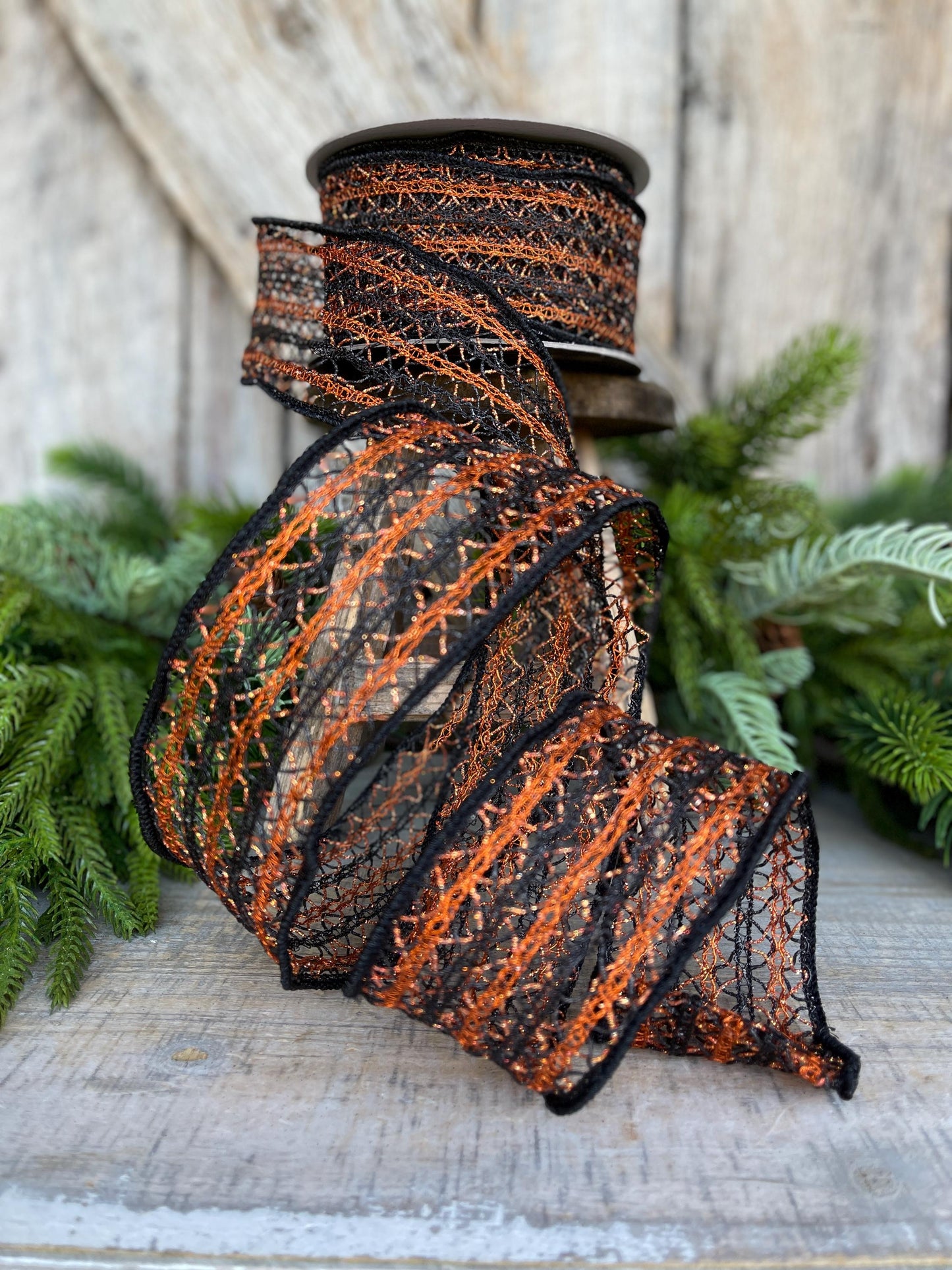 2.5" Orange Halloween Ribbon, Farrisilk Ribbon, Creepy Crochet, Halloween Ribbon, Wired Ribbon, Orange Halloween Ribbon, HR030-87