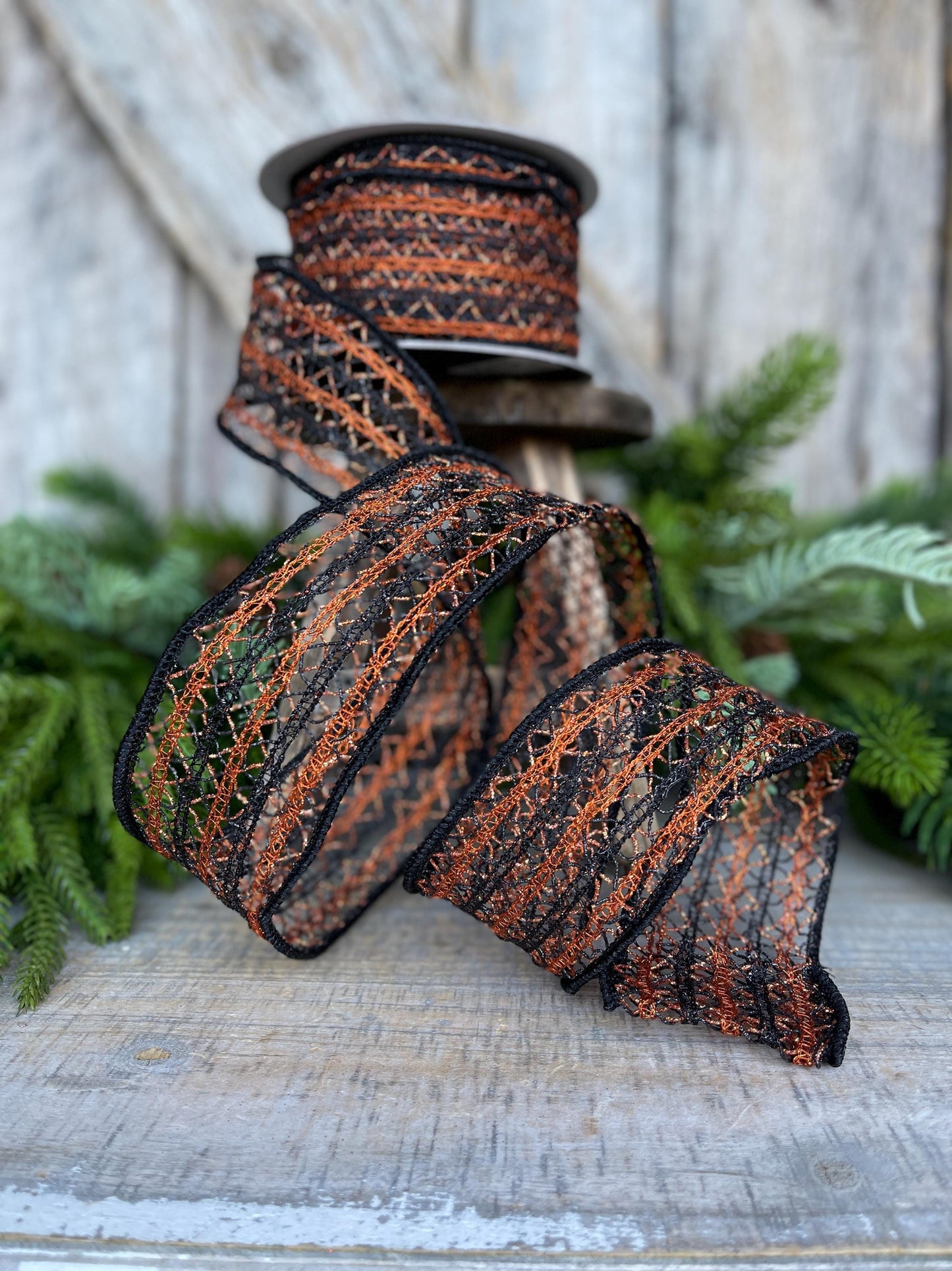 2.5" Orange Halloween Ribbon, Farrisilk Ribbon, Creepy Crochet, Halloween Ribbon, Wired Ribbon, Orange Halloween Ribbon, HR030-87