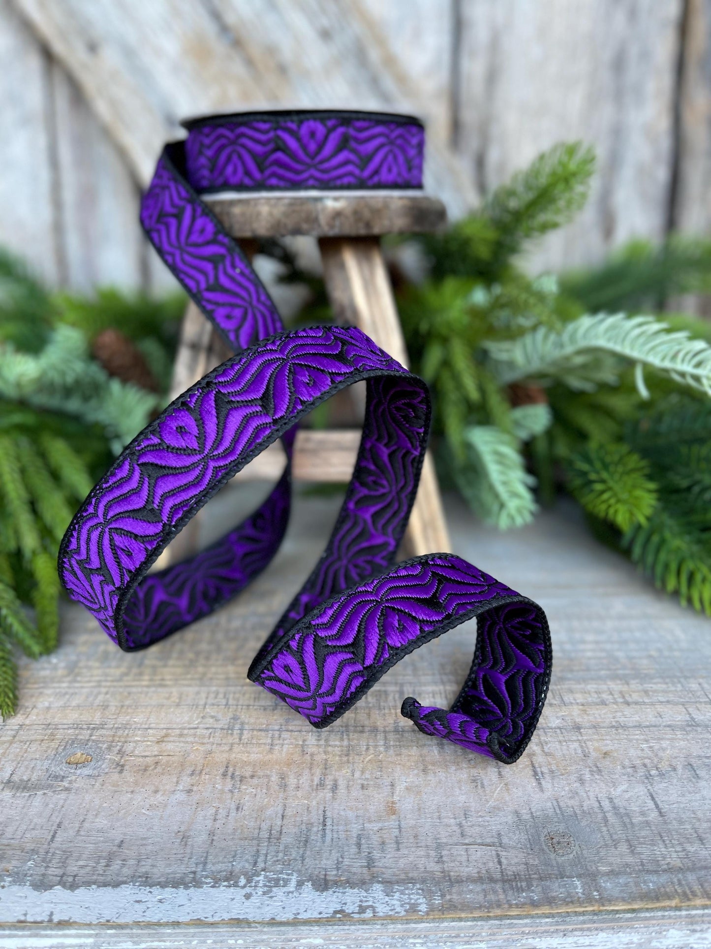 1" Purple Halloween Ribbon, Farrisilk Ribbon, Purple Ghoulish Ribbon, Wired Ribbon, Halloween Decor, HR033-86