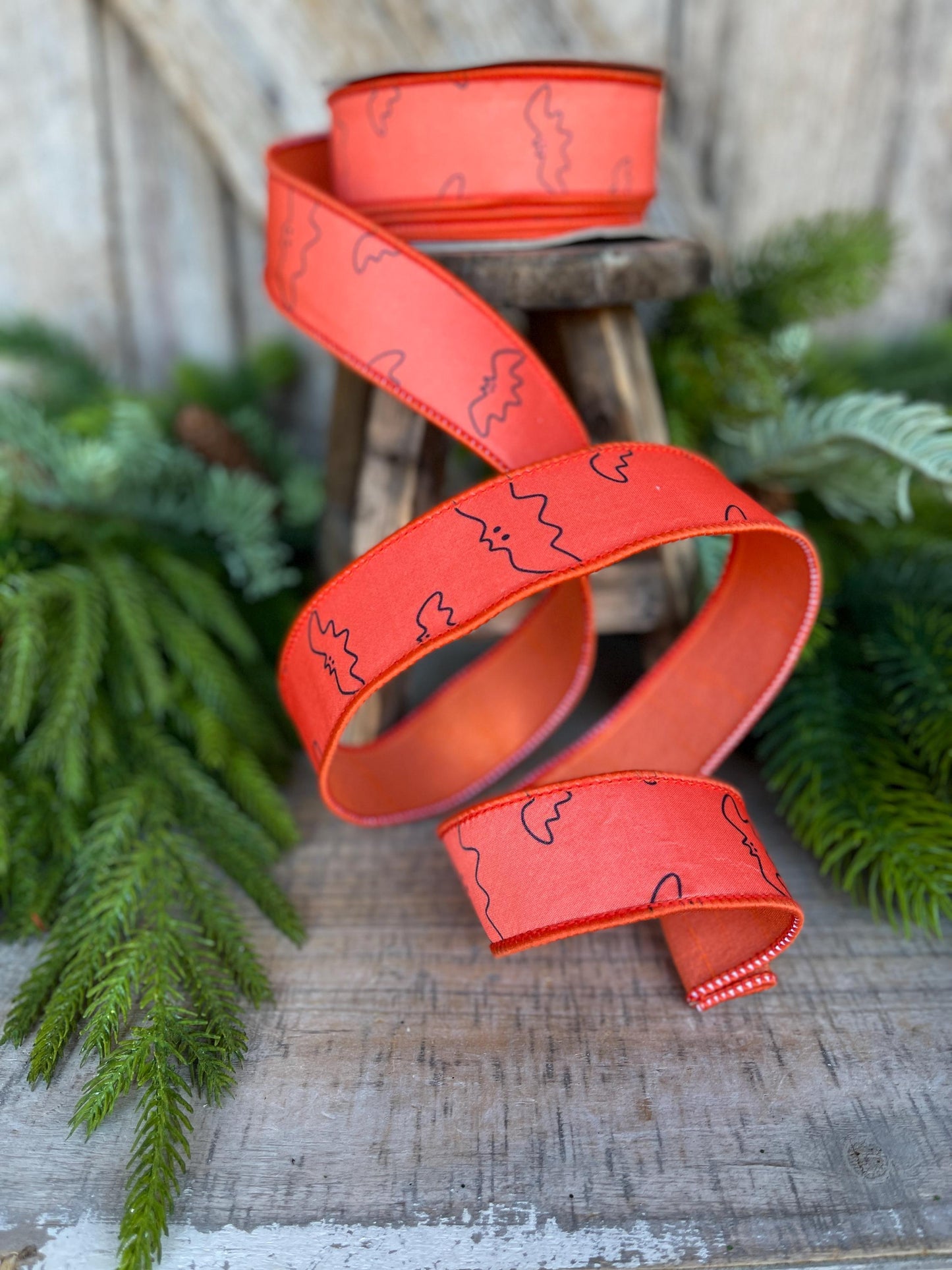 1.5" Orange Bat Ribbon, Farrisilk Ribbon, Halloween Ribbon, Orange Halloween Ribbon, Orange and Black Halloween, Wired Ribbon, HR051-52