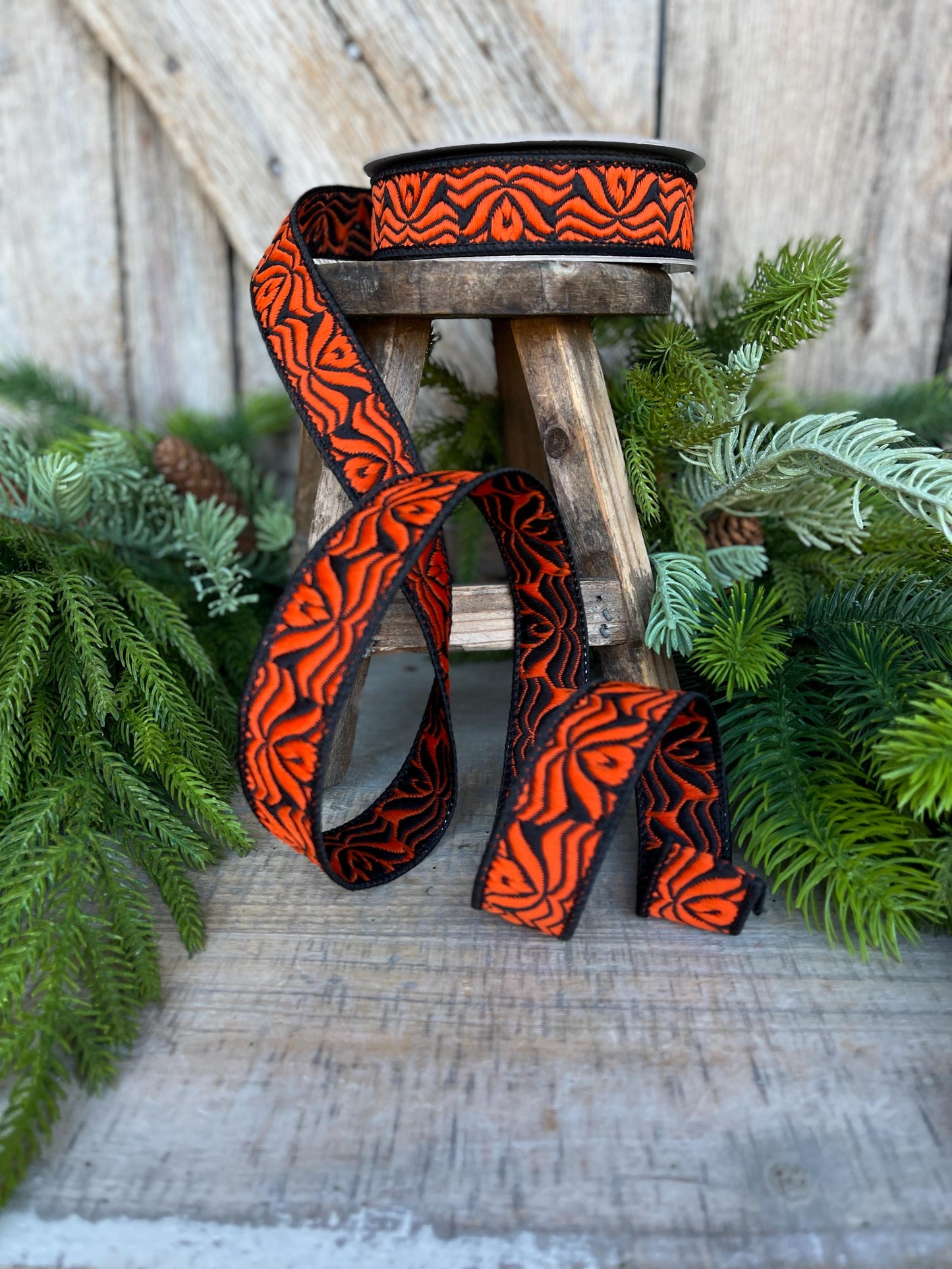 1" Orange Halloween Ribbon, Farrisilk Ribbon, Orange Ghoulish Ribbon, Wired Ribbon, Halloween Decor, HR033-87