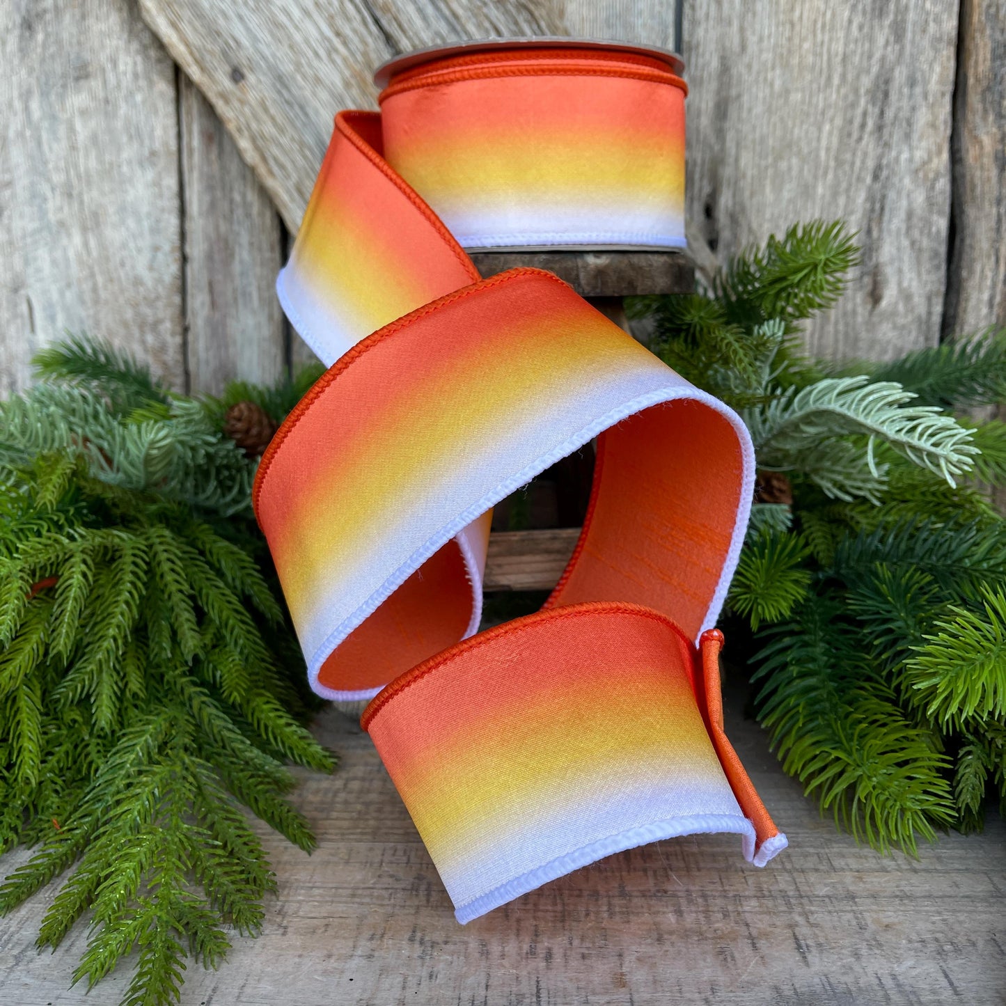 2.5" Candy Corn Melt Ribbon, Farrisilk, Halloween Ribbon, Candy Corn, Wired Ribbon, Halloween Wreath Ribbon, Candy Corn Ribbon, HR049-52
