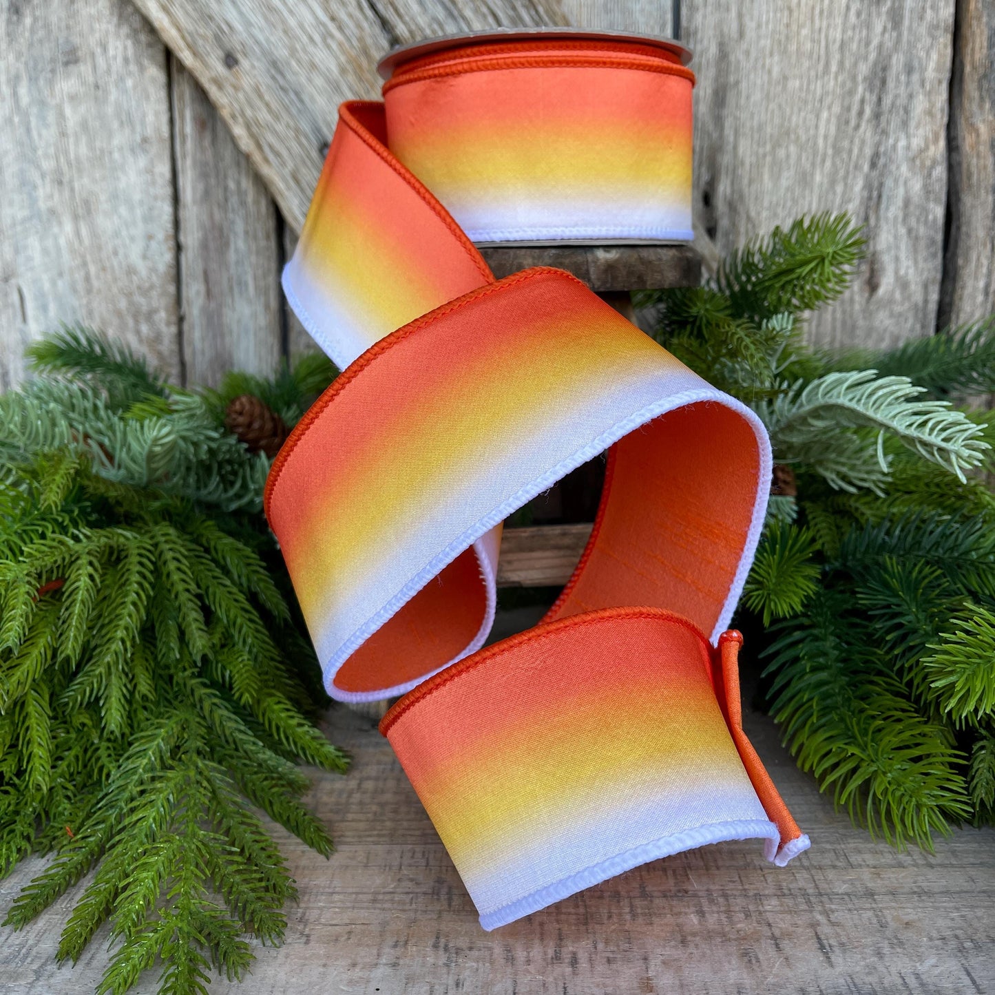 2.5" Candy Corn Melt Ribbon, Farrisilk, Halloween Ribbon, Candy Corn, Wired Ribbon, Halloween Wreath Ribbon, Candy Corn Ribbon, HR049-52