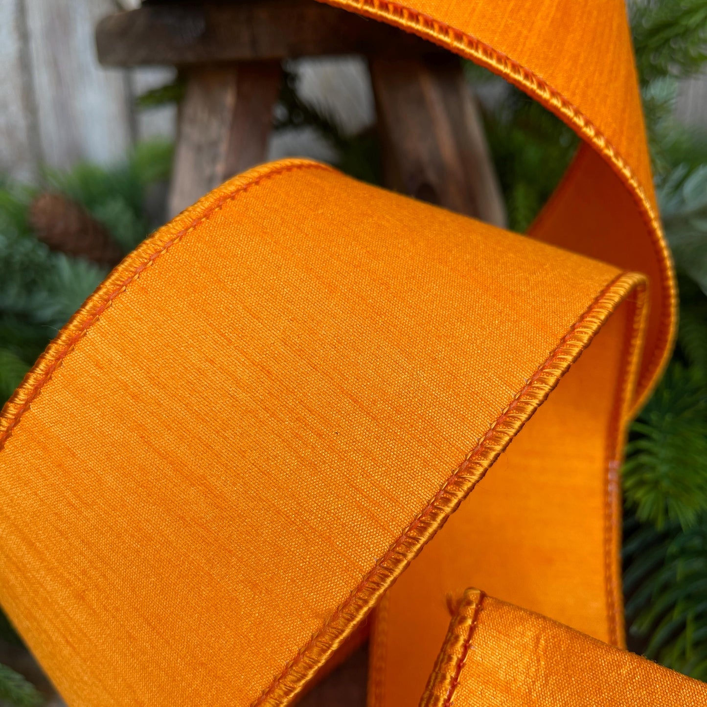 2.5" Orange Dupion Ribbon, Farrisilk Ribbon, Spring Summer Fall Halloween Ribbon, Orange Ribbon, Wired RIbbon, RK609-52