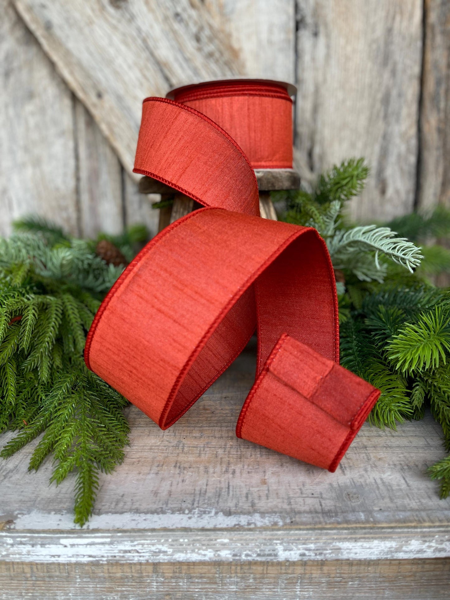 2.5” Copper Dupioni Ribbon, Fall ribbon, Christmas ribbon, Rust colored Ribbon, Wired Ribbon, Farrisilk ribbon, RK609-42