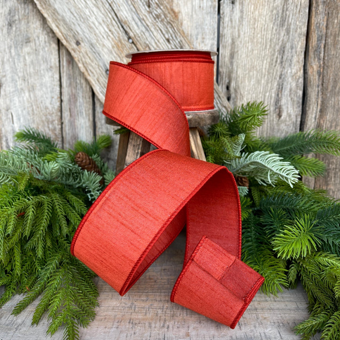 2.5” Copper Dupioni Ribbon, Fall ribbon, Christmas ribbon, Rust colored Ribbon, Wired Ribbon, Farrisilk ribbon, RK609-42