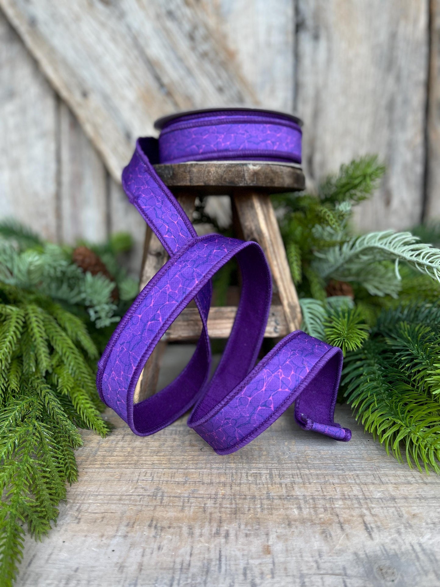 1" Purple Halloween Ribbon, Purple Labyrinth Ribbon, Farrisilk Ribbon, Halloween Ribbon, Wired Ribbon, HR045-27
