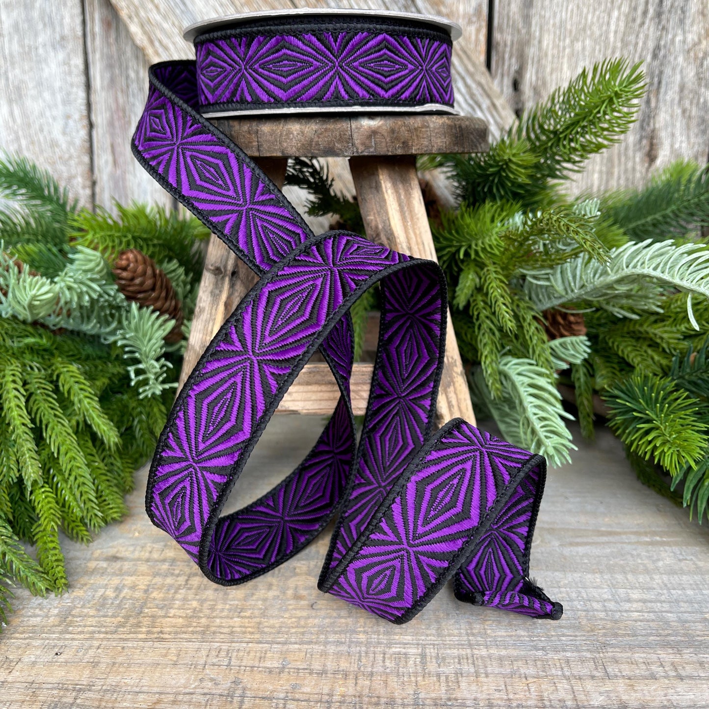 1" Purple Halloween Ribbon, Farrisilk Ribbon, Cryptic Spider Ribbon, Wired Ribbon, Halloween Decor, HR034-86