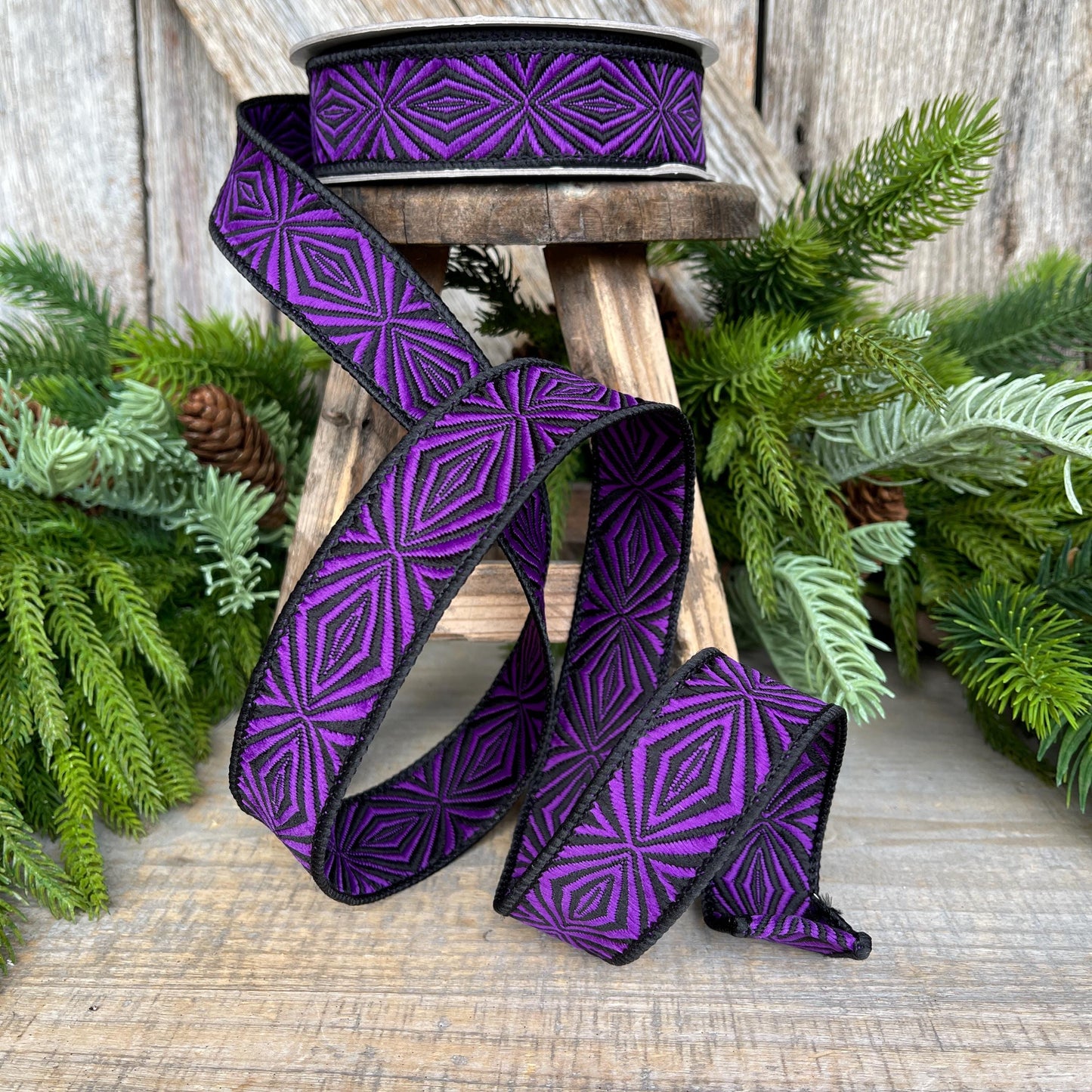 1" Purple Halloween Ribbon, Farrisilk Ribbon, Cryptic Spider Ribbon, Wired Ribbon, Halloween Decor, HR034-86