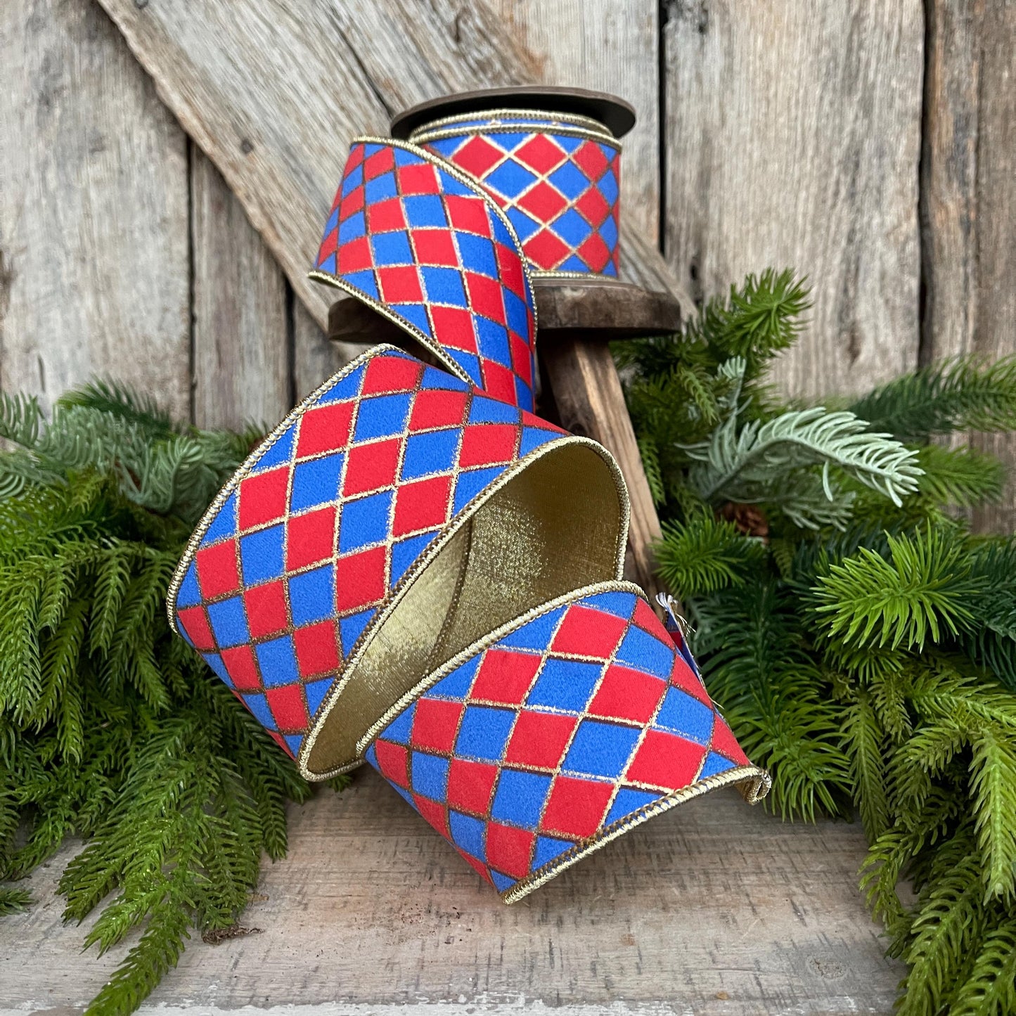 2.5" Patriotic Wired Ribbon, Patriotic Harlequin Ribbon, American Ribbon, USA Ribbon, 4th of July RIbbon, Ribbon for bows, 94562W-250-40D