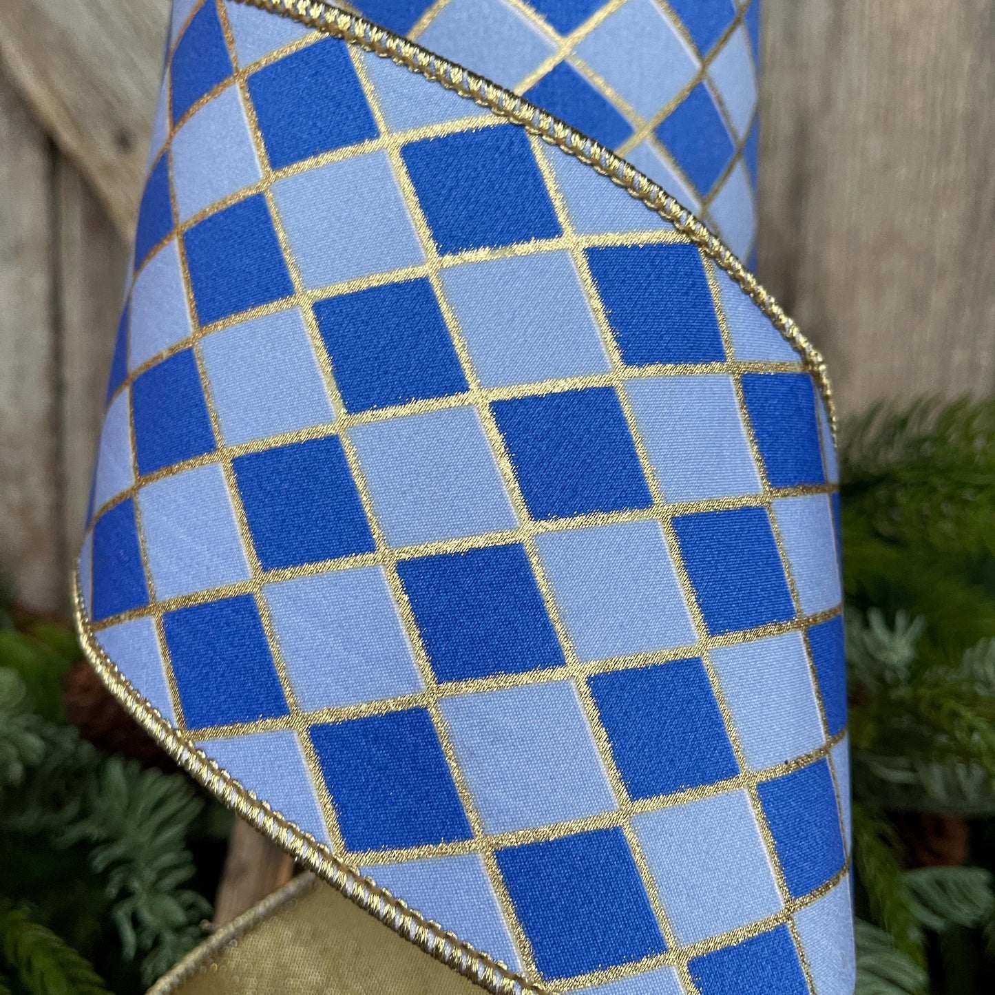 4" French Blue Harlequin Ribbon, Wired Ribbon, Designer Ribbon, 2 Tone Blue Ribbon, Diamond Ribbon, 94562W-350-10D