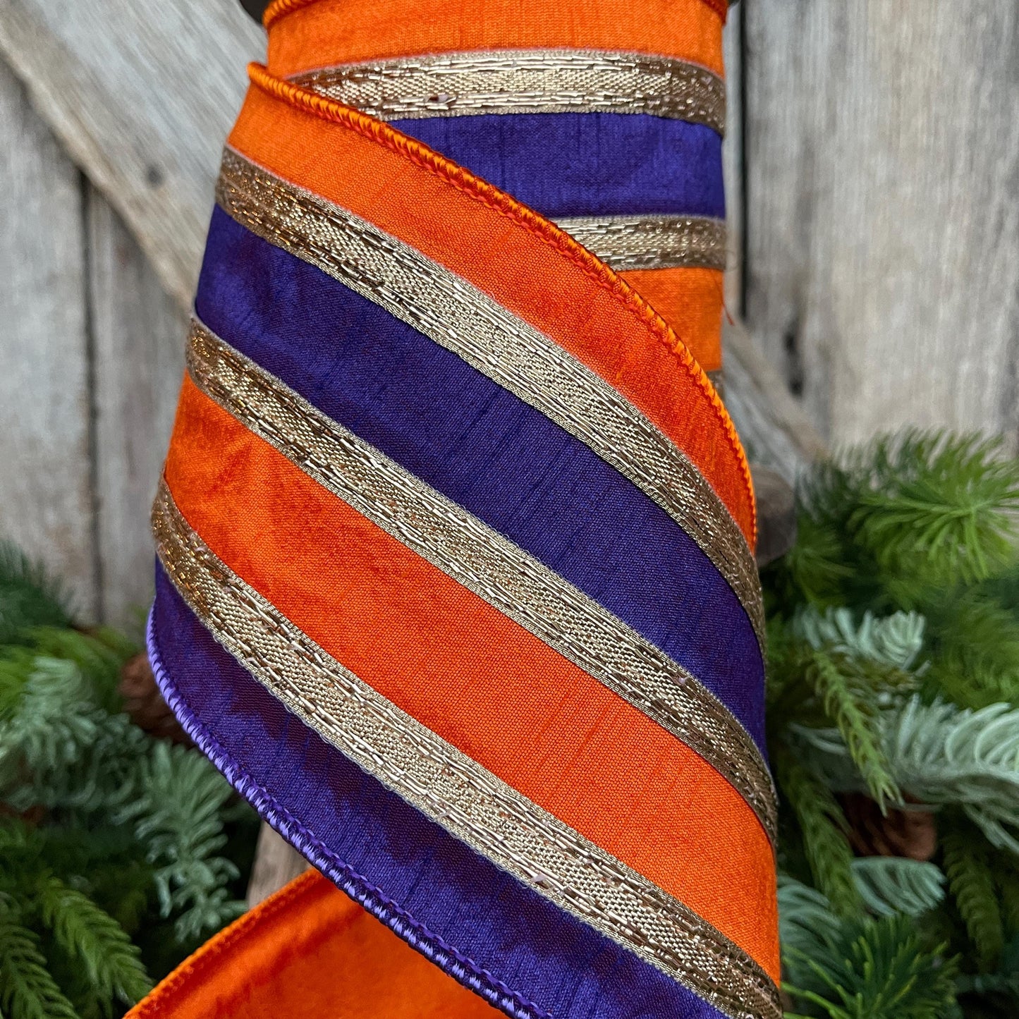 4" Halloween Ribbon, Wired Ribbon, Purple Orange Gold Ribbon, Halloween Decor, 94509W-884-10D