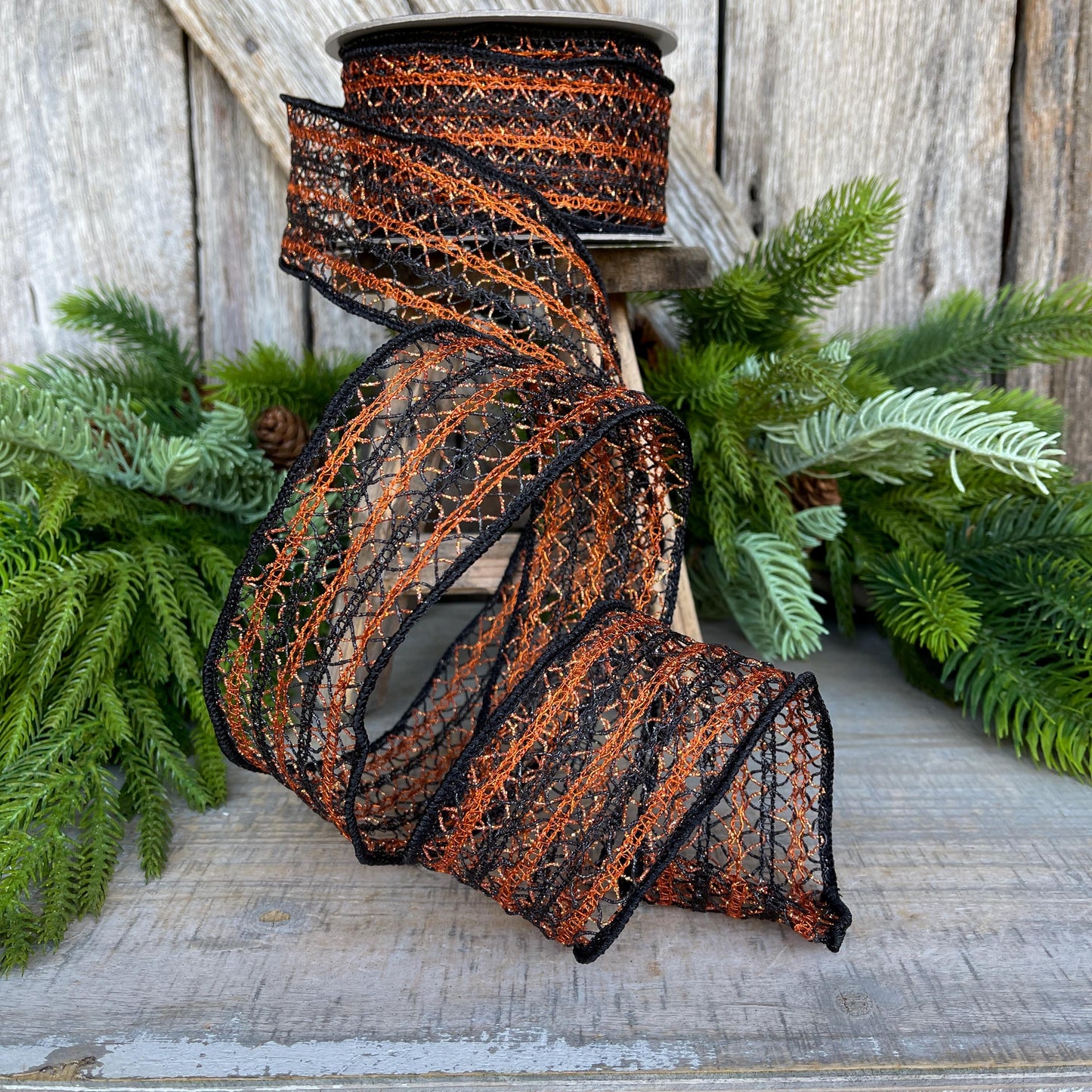 2.5" Orange Halloween Ribbon, Farrisilk Ribbon, Creepy Crochet, Halloween Ribbon, Wired Ribbon, Orange Halloween Ribbon, HR030-87