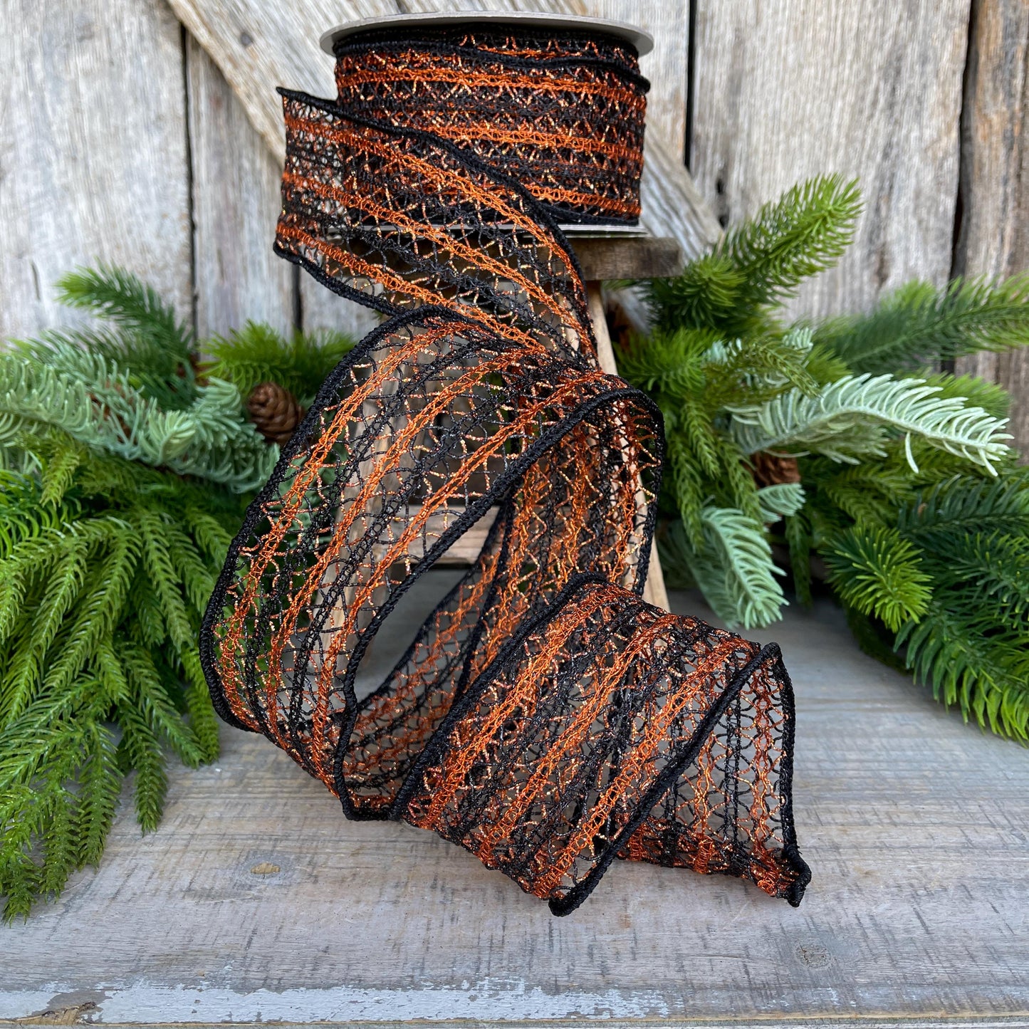 2.5" Orange Halloween Ribbon, Farrisilk Ribbon, Creepy Crochet, Halloween Ribbon, Wired Ribbon, Orange Halloween Ribbon, HR030-87