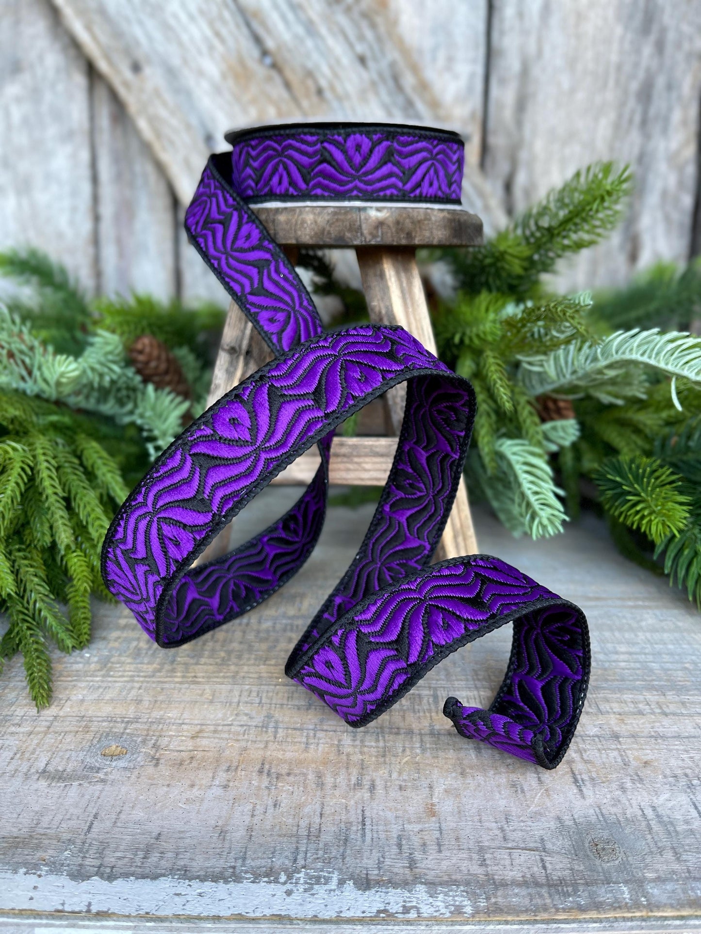 1" Purple Halloween Ribbon, Farrisilk Ribbon, Purple Ghoulish Ribbon, Wired Ribbon, Halloween Decor, HR033-86