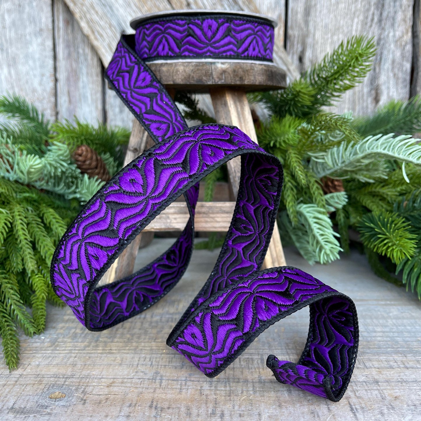 1" Purple Halloween Ribbon, Farrisilk Ribbon, Purple Ghoulish Ribbon, Wired Ribbon, Halloween Decor, HR033-86