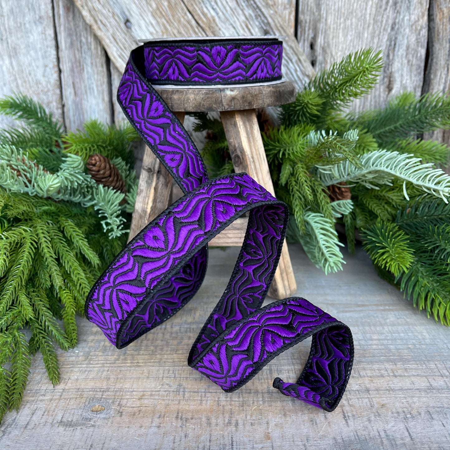 1" Purple Halloween Ribbon, Farrisilk Ribbon, Purple Ghoulish Ribbon, Wired Ribbon, Halloween Decor, HR033-86