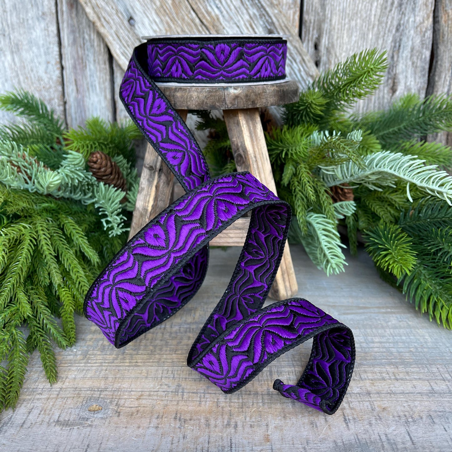 1" Purple Halloween Ribbon, Farrisilk Ribbon, Purple Ghoulish Ribbon, Wired Ribbon, Halloween Decor, HR033-86