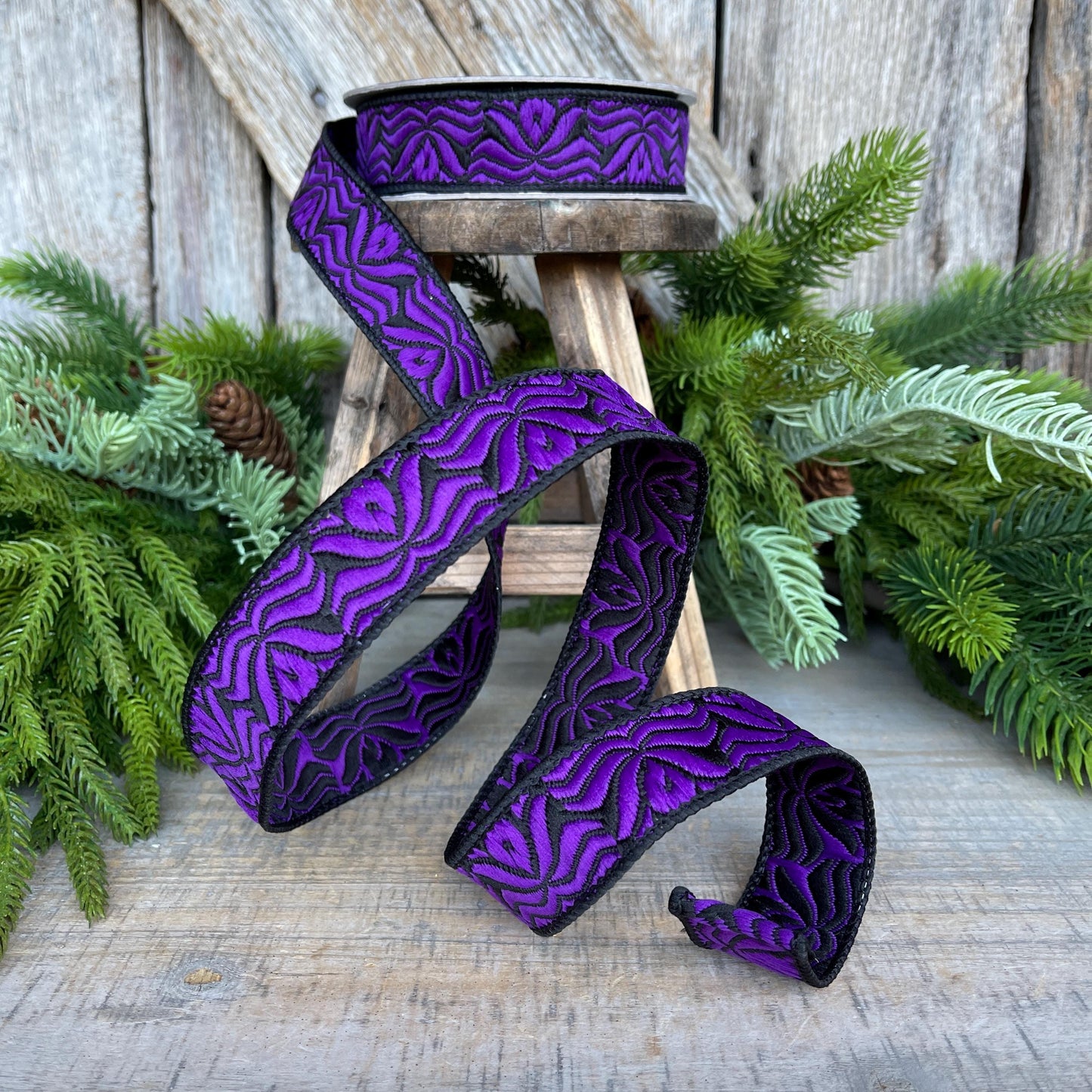 1" Purple Halloween Ribbon, Farrisilk Ribbon, Purple Ghoulish Ribbon, Wired Ribbon, Halloween Decor, HR033-86