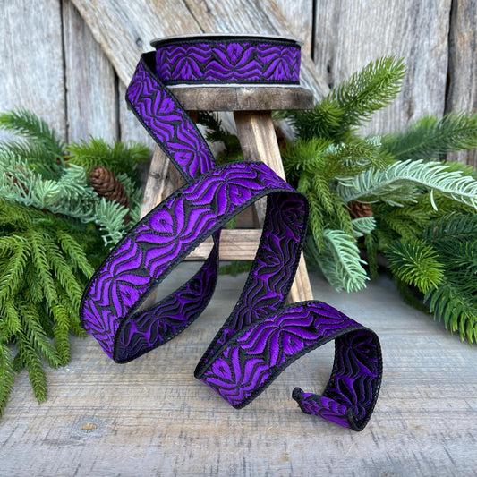 1" Purple Halloween Ribbon, Farrisilk Ribbon, Purple Ghoulish Ribbon
