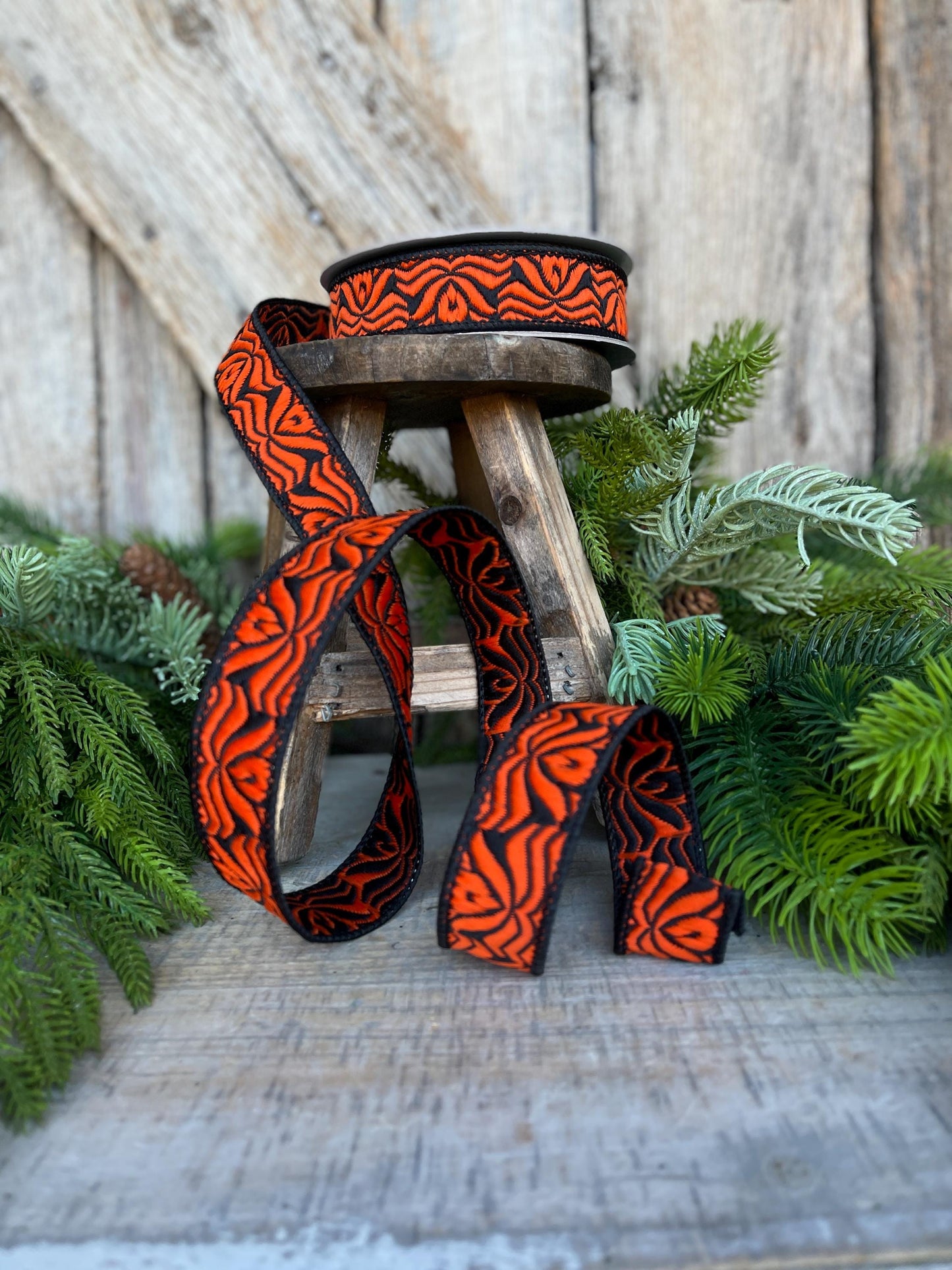 1" Orange Halloween Ribbon, Farrisilk Ribbon, Orange Ghoulish Ribbon, Wired Ribbon, Halloween Decor, HR033-87