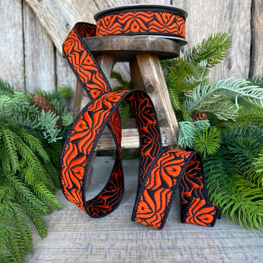 1" Orange Halloween Ribbon, Farrisilk Ribbon, Orange Ghoulish Ribbon