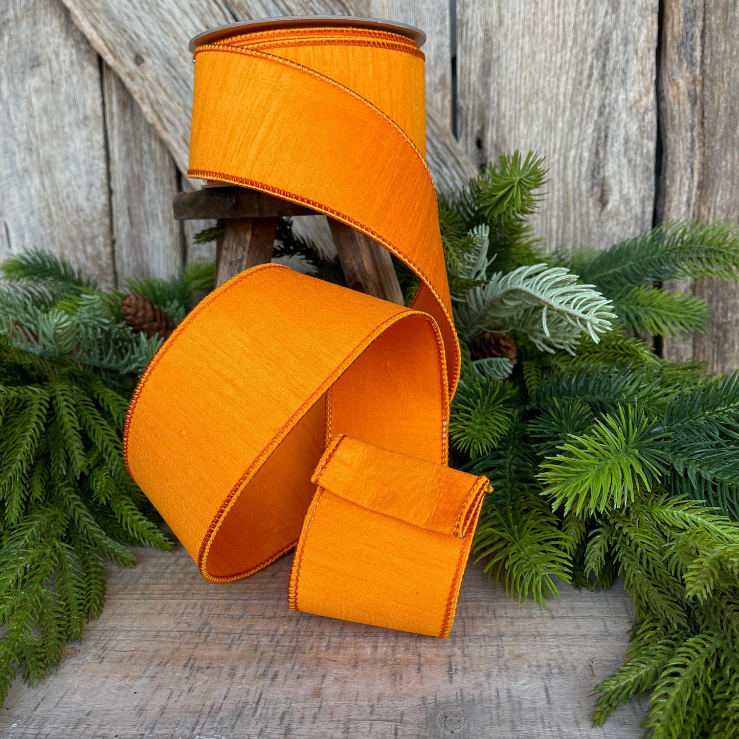 2.5" Orange Dupion Ribbon, Farrisilk Ribbon, Spring Summer Fall Halloween Ribbon, Orange Ribbon, Wired RIbbon, RK609-52