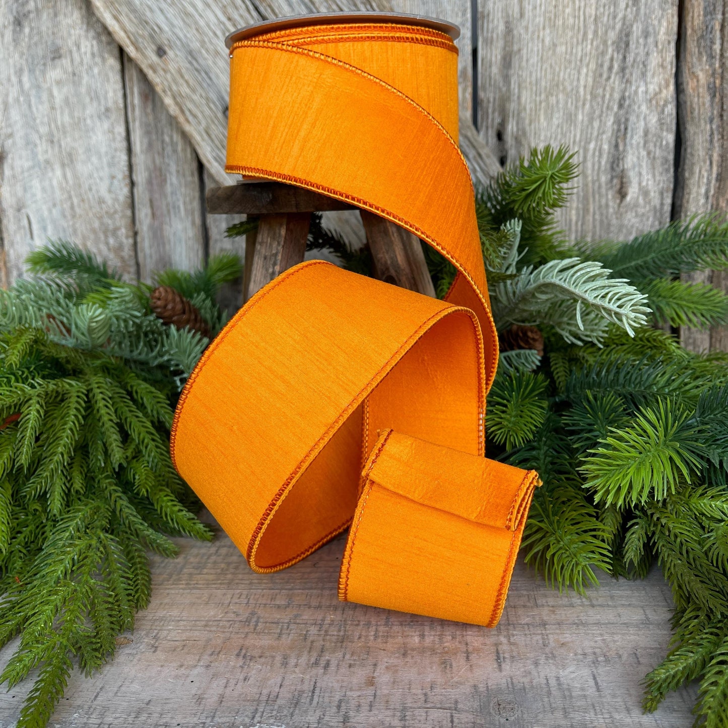 2.5" Orange Dupion Ribbon, Farrisilk Ribbon, Spring Summer Fall Halloween Ribbon, Orange Ribbon, Wired RIbbon, RK609-52
