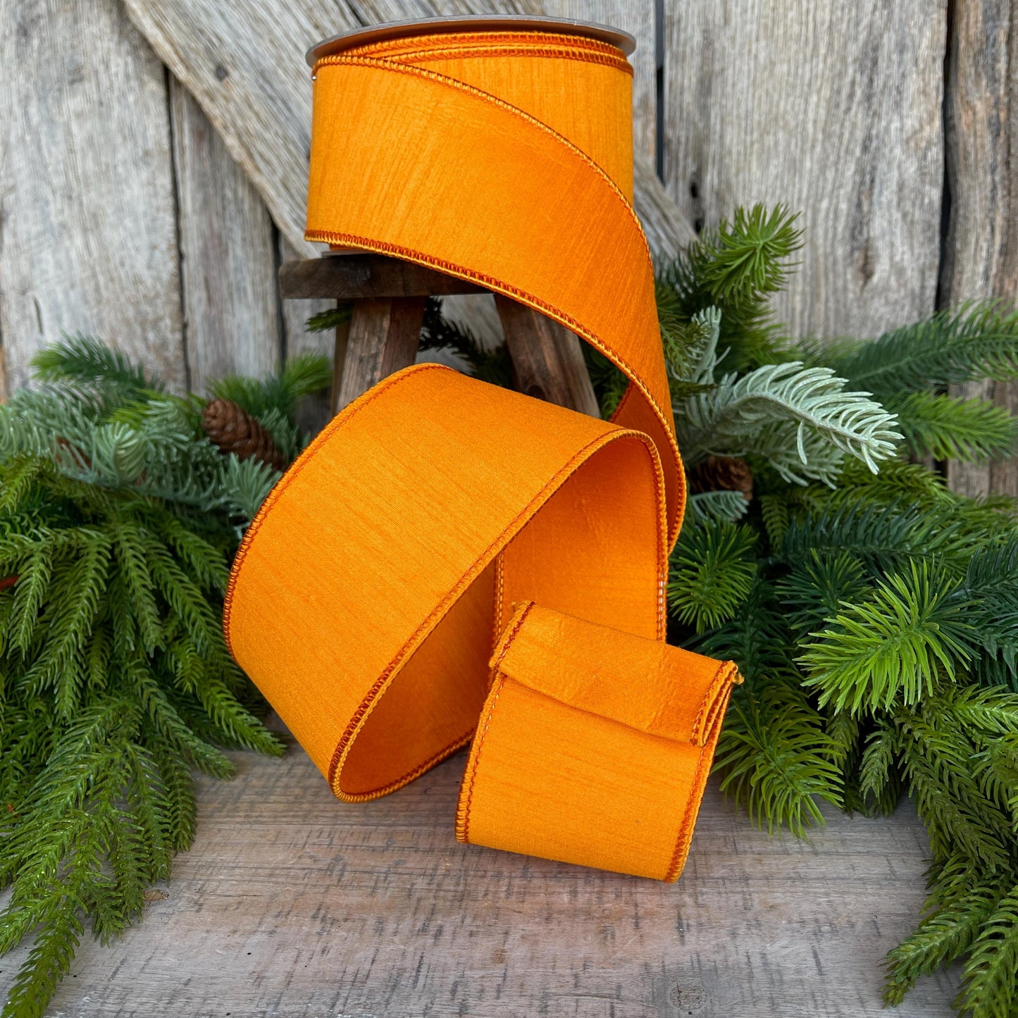 2.5" Orange Dupion Ribbon, Farrisilk Ribbon, Spring Summer Fall Halloween Ribbon, Orange Ribbon, Wired RIbbon, RK609-52