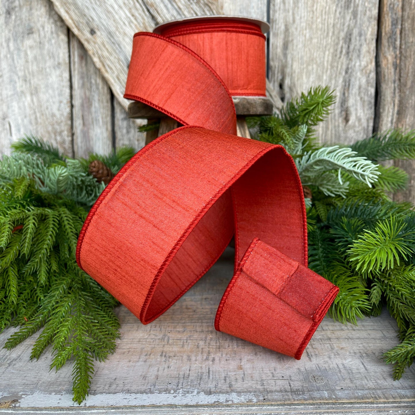 2.5” Copper Dupioni Ribbon, Fall ribbon, Christmas ribbon, Rust colored Ribbon, Wired Ribbon, Farrisilk ribbon, RK609-42