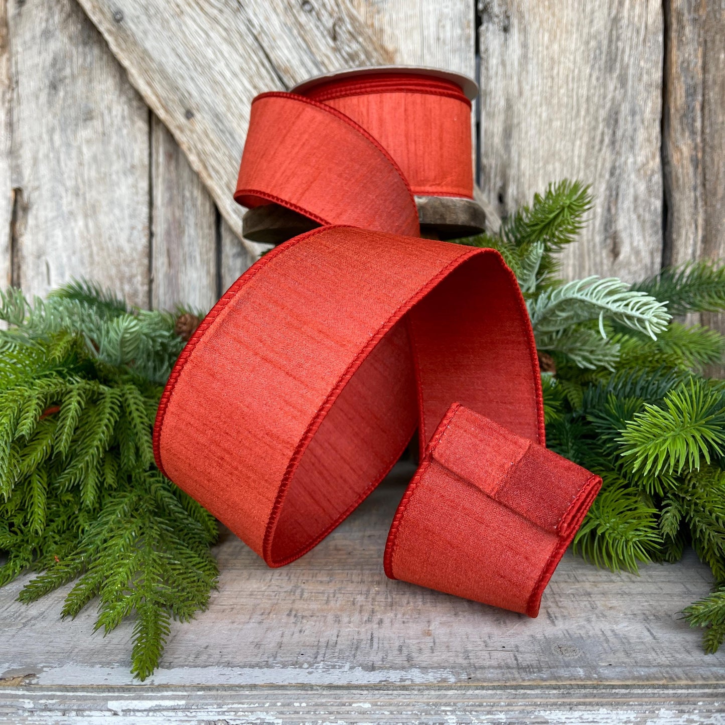 2.5” Copper Dupioni Ribbon, Fall ribbon, Christmas ribbon, Rust colored Ribbon, Wired Ribbon, Farrisilk ribbon, RK609-42