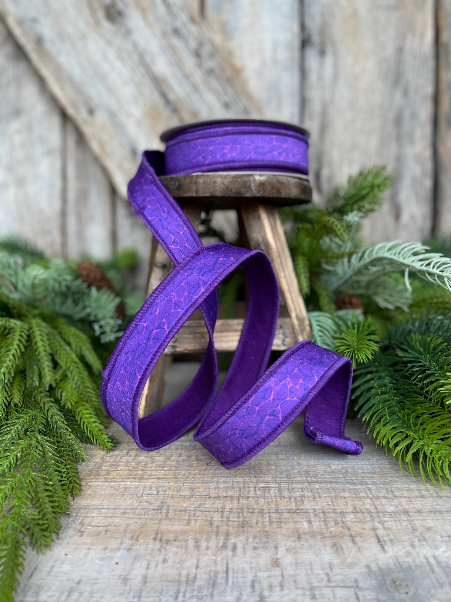 1" Purple Halloween Ribbon, Purple Labyrinth Ribbon, Farrisilk Ribbon, Halloween Ribbon, Wired Ribbon, HR045-27
