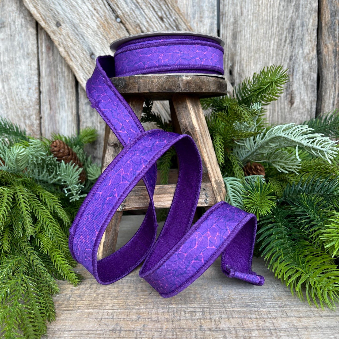 1" Purple Halloween Ribbon, Purple Labyrinth Ribbon, Farrisilk Ribbon, Halloween Ribbon, Wired Ribbon, HR045-27