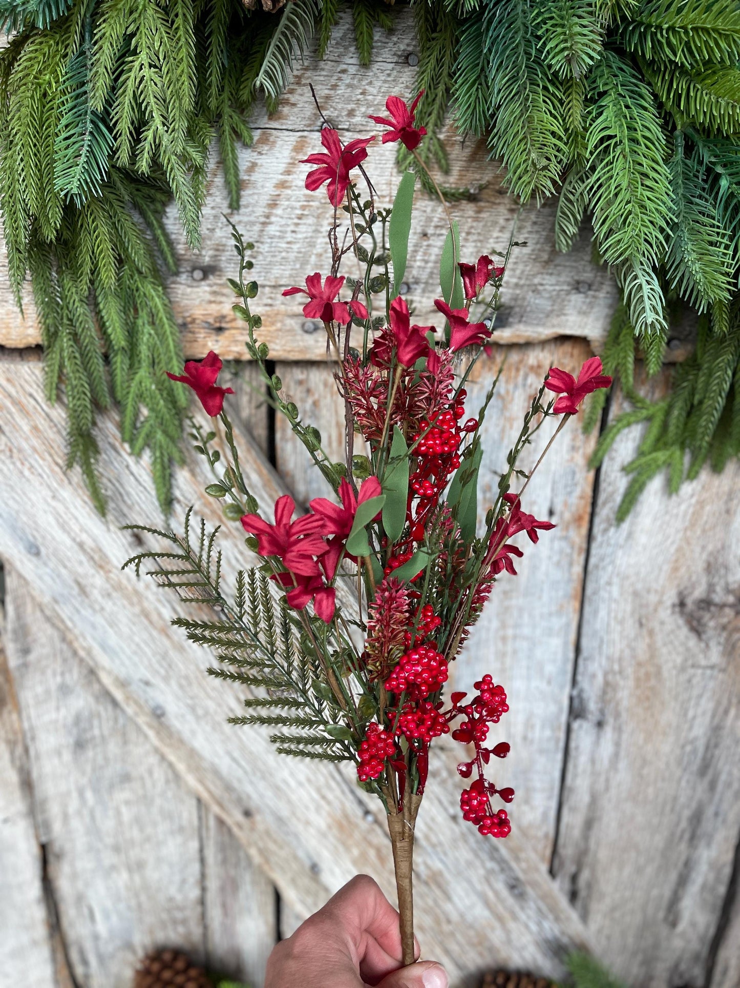 24" Red Christmas Bush, Christmas 60919, Red Berry Filler Bush, Filler Bush, Berry Filler Bush, 63526-RD
