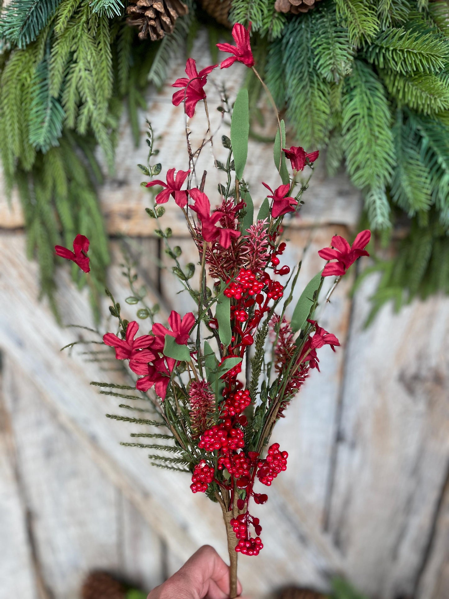 24" Red Christmas Bush, Christmas 60919, Red Berry Filler Bush