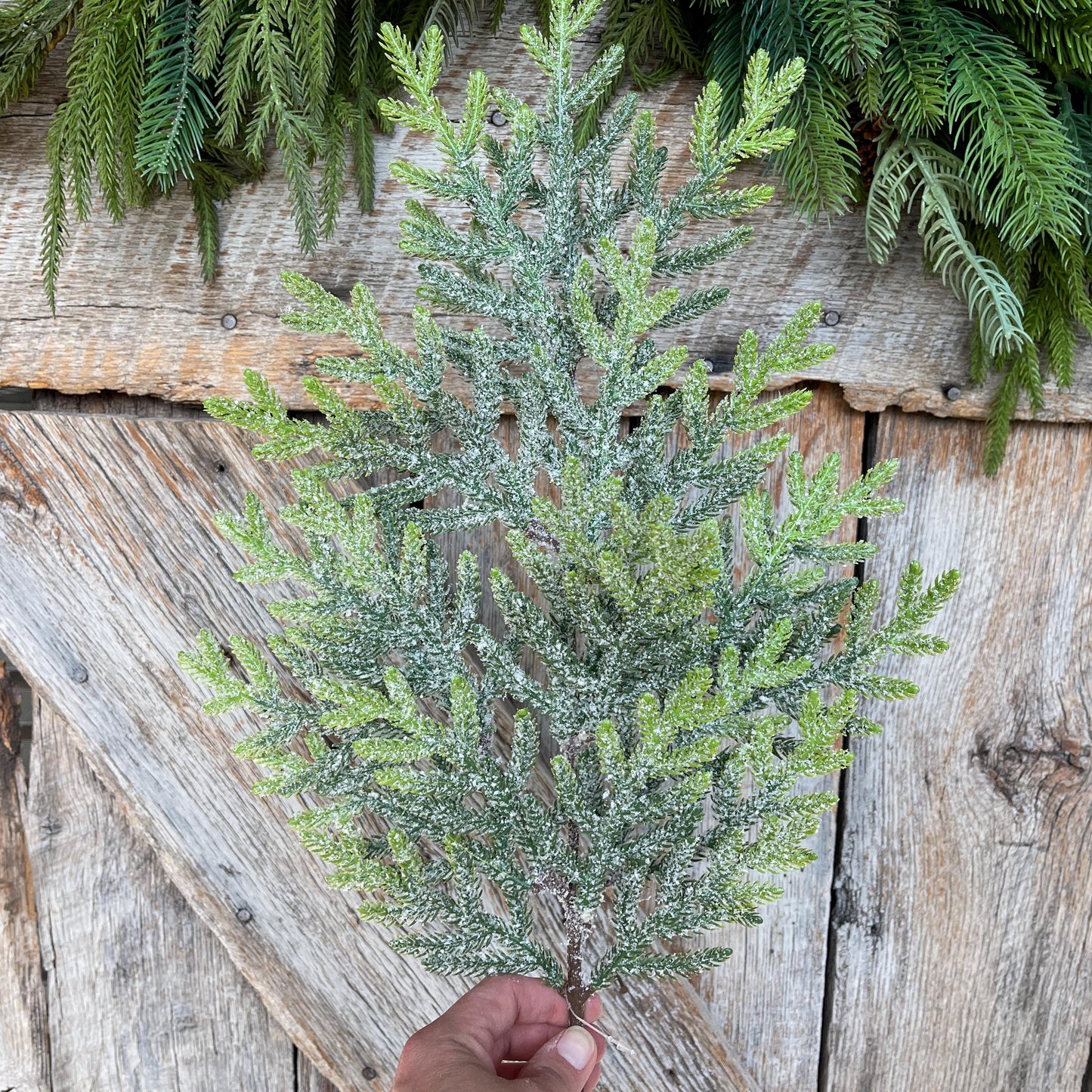 26" Norfolk Iced Pine Spray, Real Touch Norfold Pine, Artificial Pine Spray, Christmas Greenery, Pine Spray, Artificial Greenery, 84363