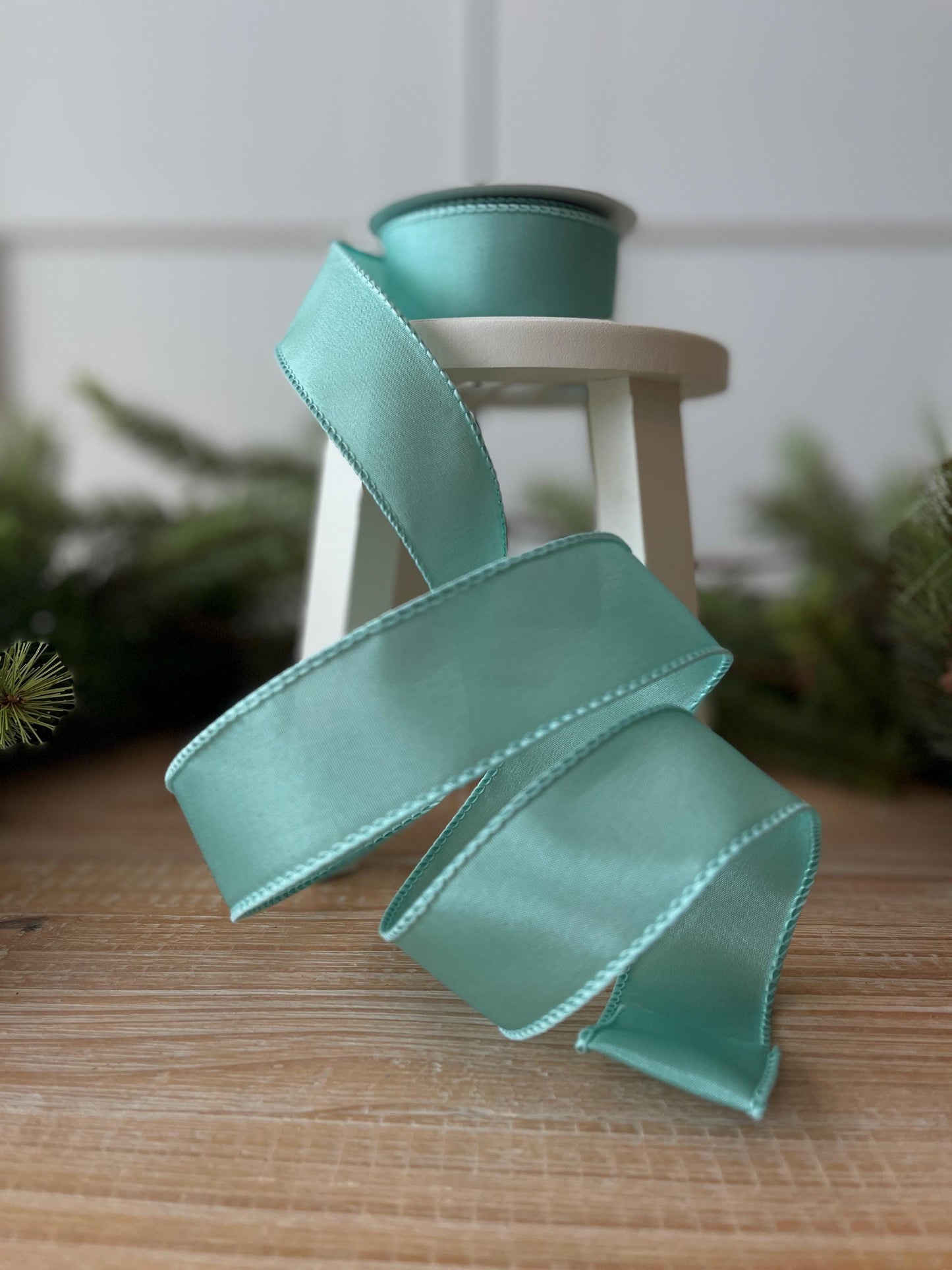 1.5" Aqua Wired Ribbon, Aqua Ribbon, Wired Ribbon, Spring Ribbon, Summer Ribbon, Pastel Ribbon, Seasonal Decor Ribbon