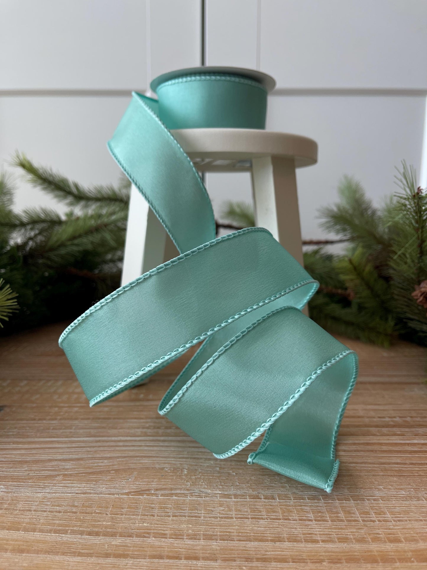1.5" Aqua Wired Ribbon, Aqua Ribbon, Wired Ribbon, Spring Ribbon, Summer Ribbon, Pastel Ribbon, Seasonal Decor Ribbon