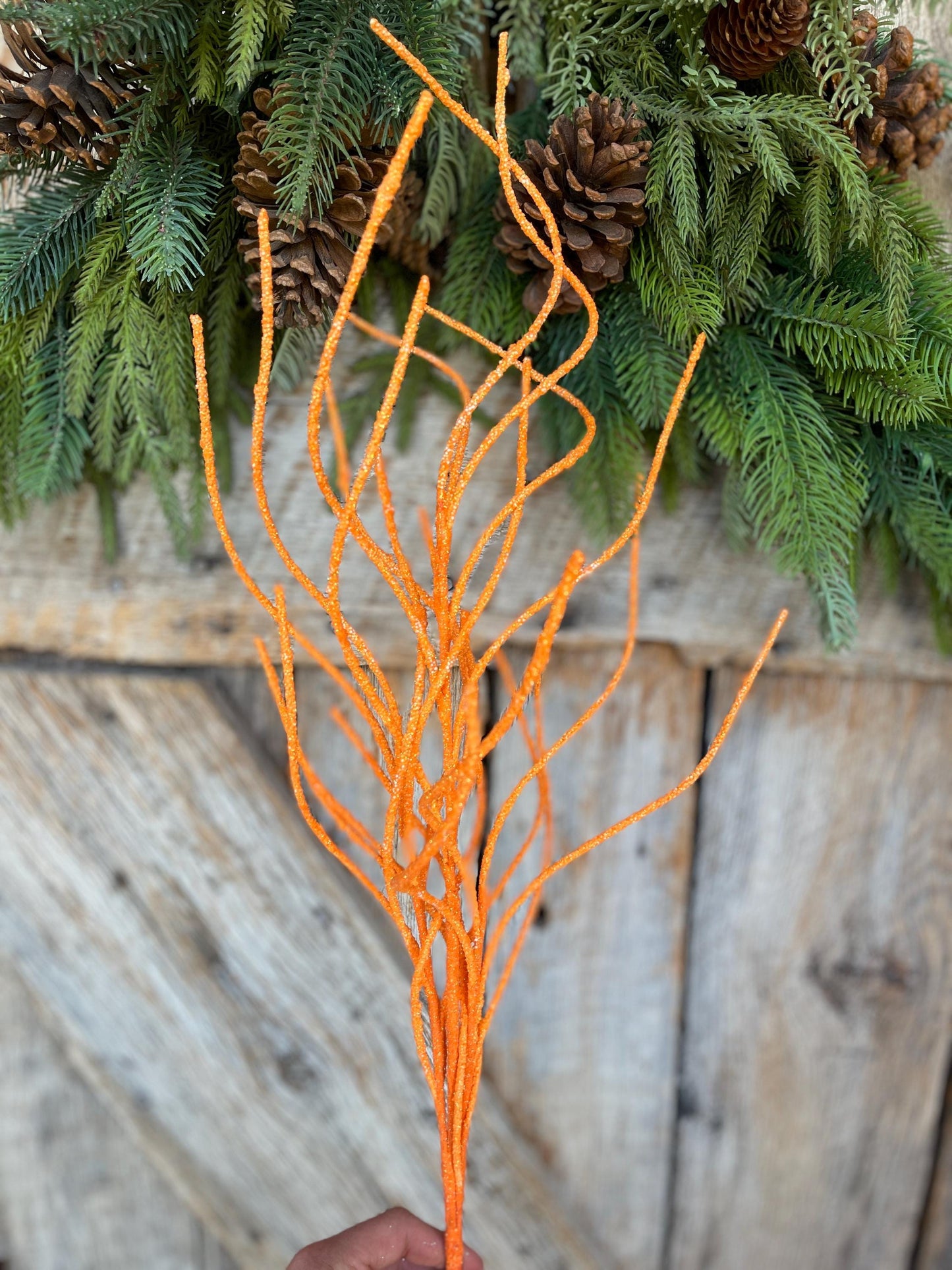 30" Orange Glitter Twig Halloween Spray, Orange Spray, Halloween Floral Stem, Halloween Spray, Picks and Stems, Orange, 57169OR