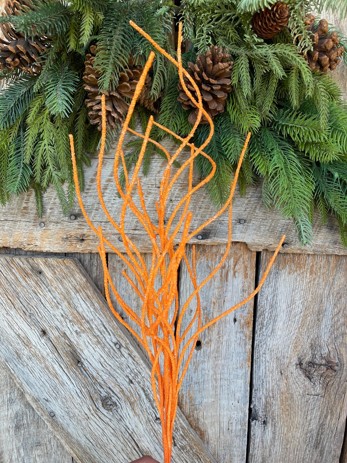 30" Orange Glitter Twig Halloween Spray, Orange Spray, Halloween Floral Stem, Halloween Spray, Picks and Stems, Orange, 57169OR